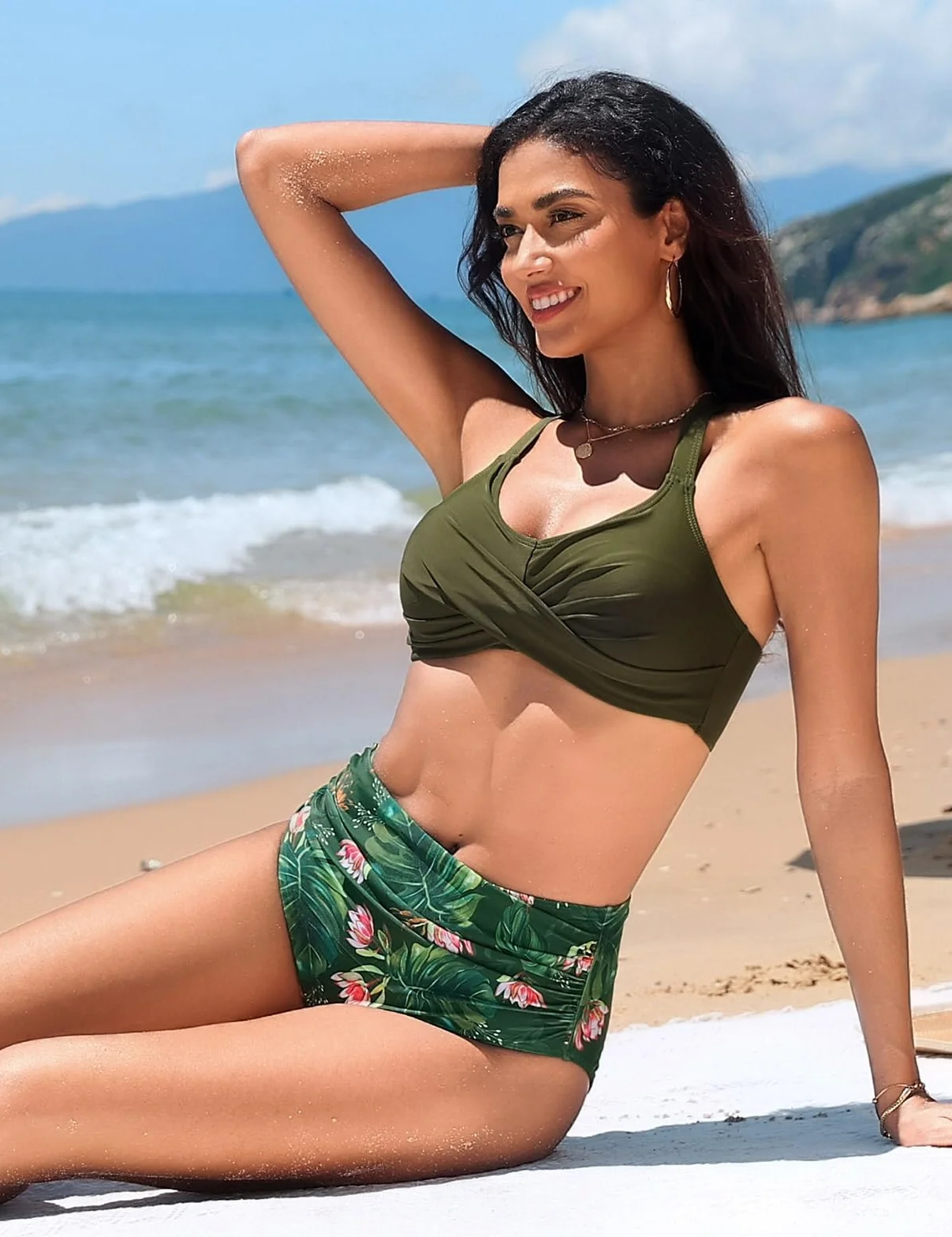 Heekpek Bikini Mujer Push Up Cintura Alta Cuello en V Cruzado Delantero Dos Piezas