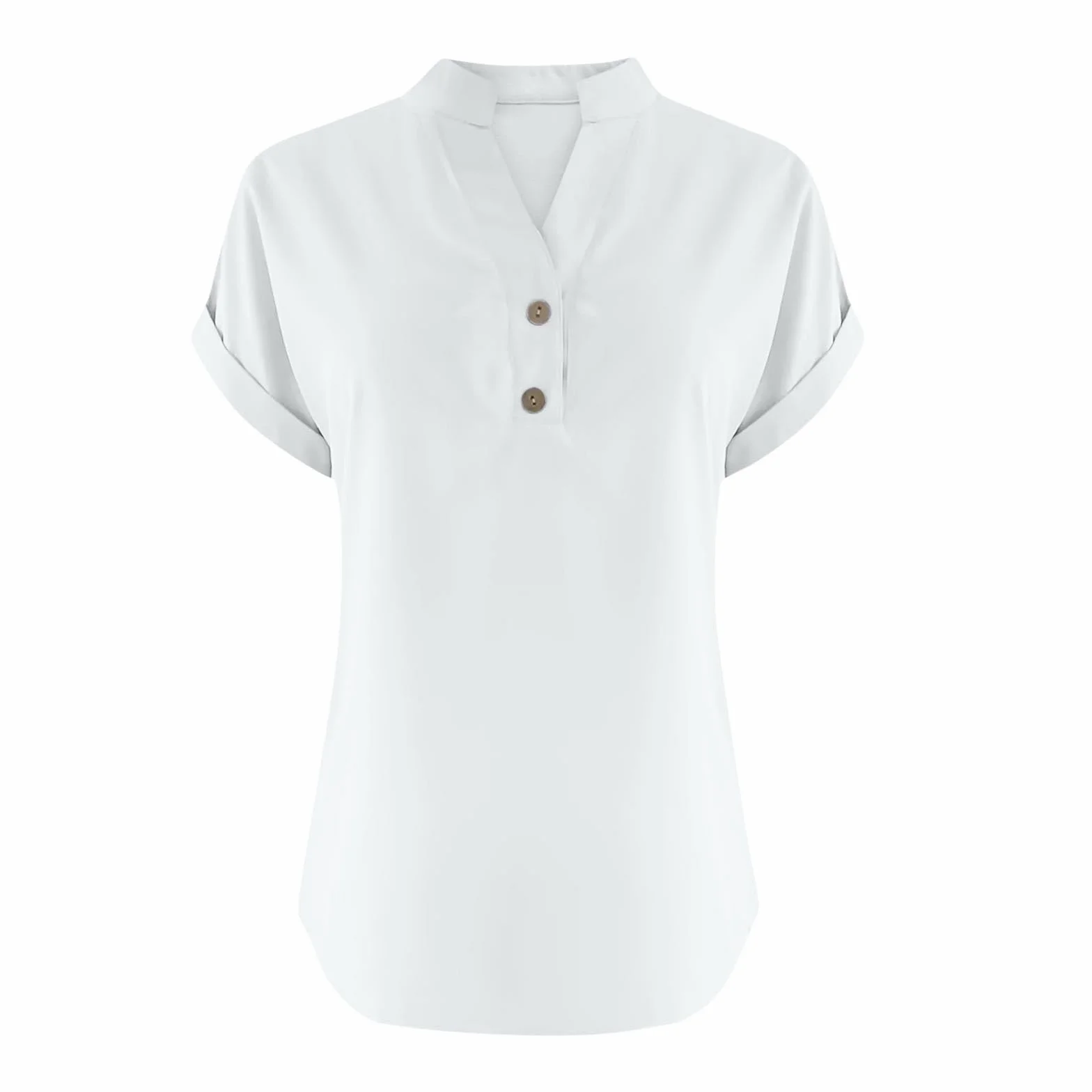 Camisa Mujer Verano Algodón Lino Botones Cuello V Blusa Elegante