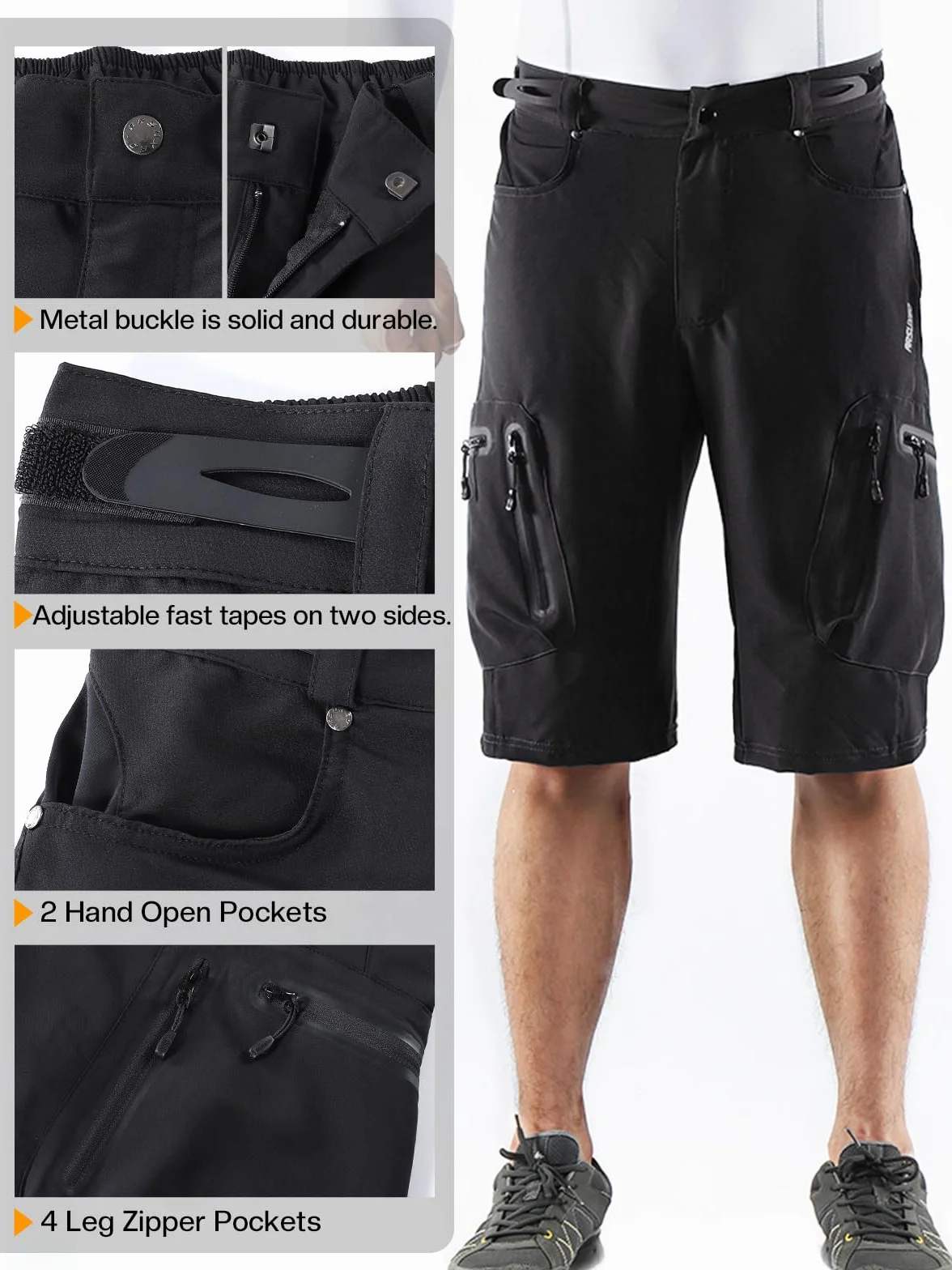 ARSUXEO Pantalones Cortos de Ciclismo para Hombre Pantalones Cortos MTB de Ajuste Holgado Parte Inferior para Deportes al Aire Libre Repelente al Agua con 7 Bolsillos 1202