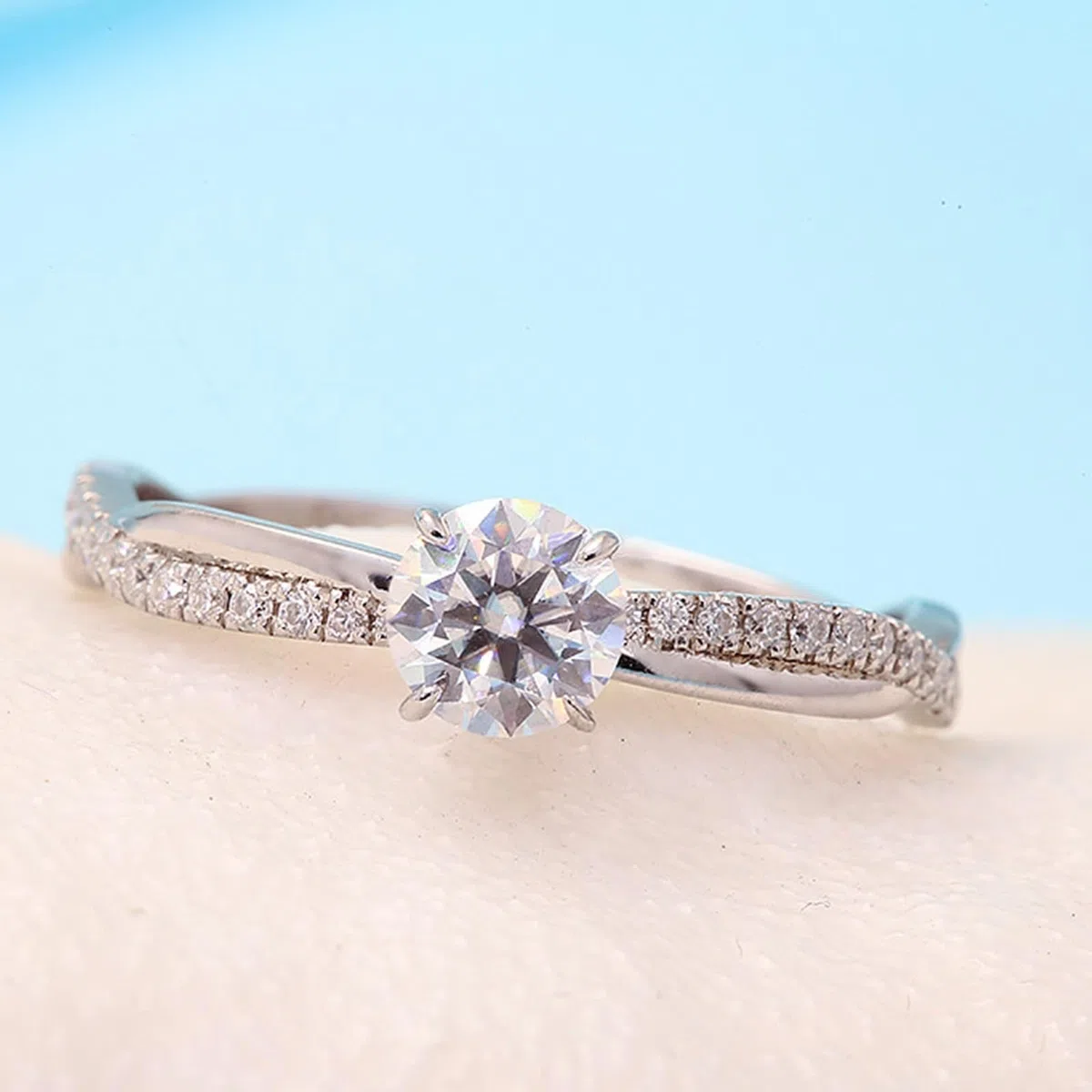 Anillos de boda de oro de 14 K/18 quilates para mujer, corte redondo, elegante, 0.5 quilates, anillo de compromiso de diamante cultivado en laboratorio para ella