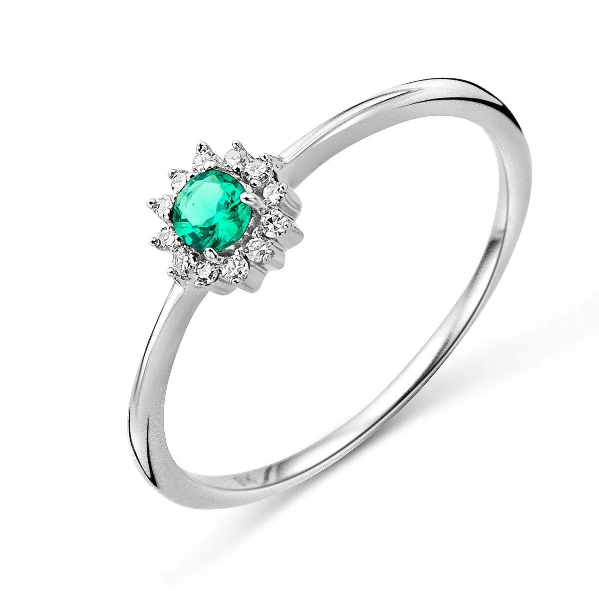 MIORE Anillo de compromiso para mujer de oro blanco zafiro/esmeralda/rubí de 9 quilates (375) con diamantes brillantes 0,05, Oro blanco, Esmeralda