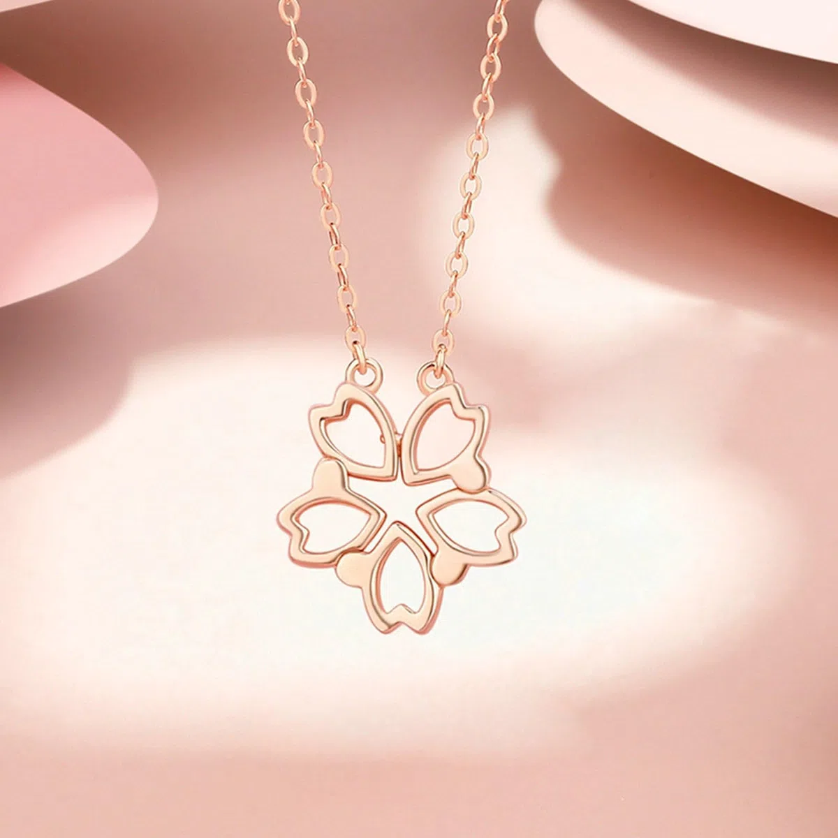 Collar de oro rosa para mujer, colgante de clavícula de flor de cerezo de 9K/14K/18K, 40+5cm