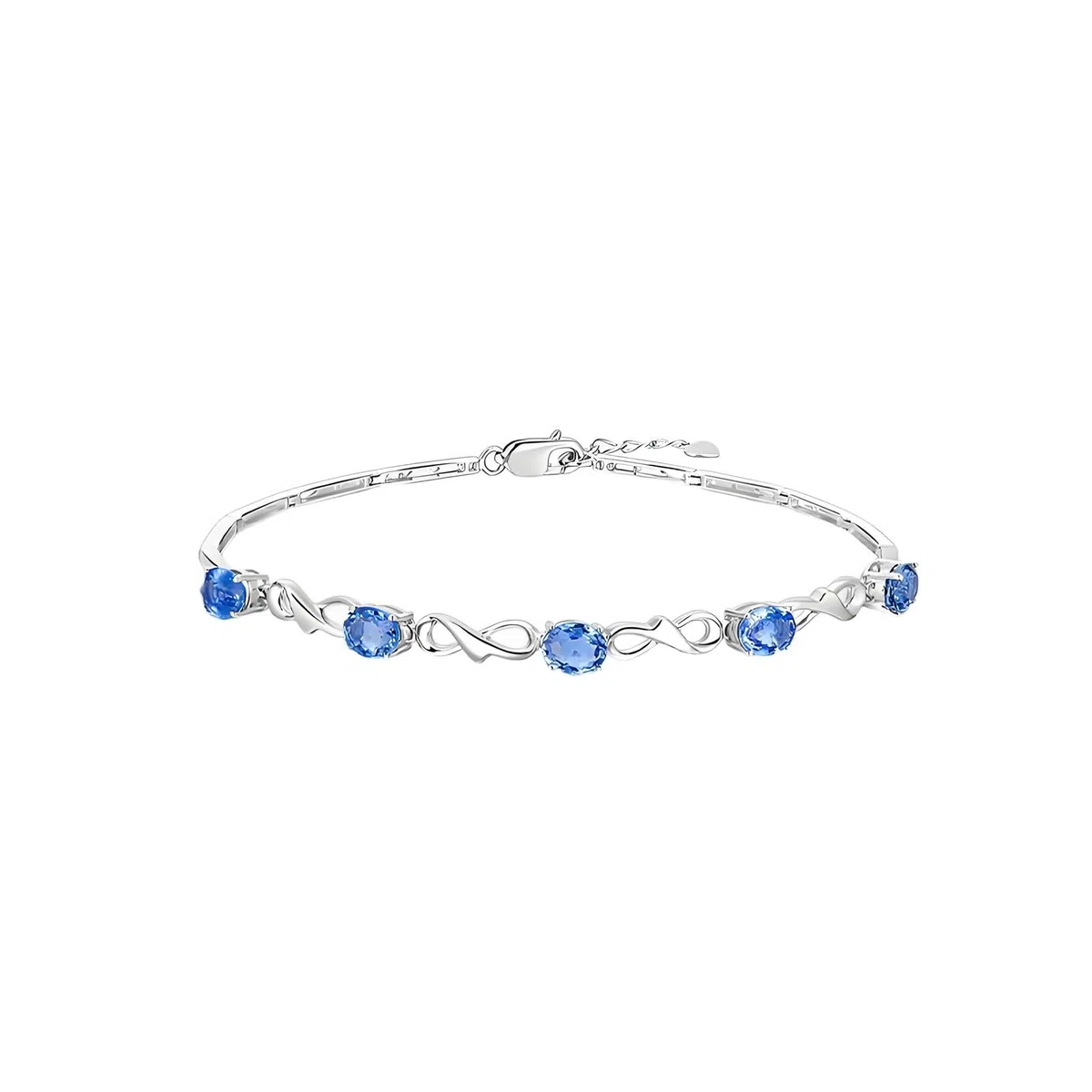 Pulseras de zafiro para mujer, infinito con zafiro, pulseras de oro blanco de 14 quilates para mujer, 20 + 3 cm