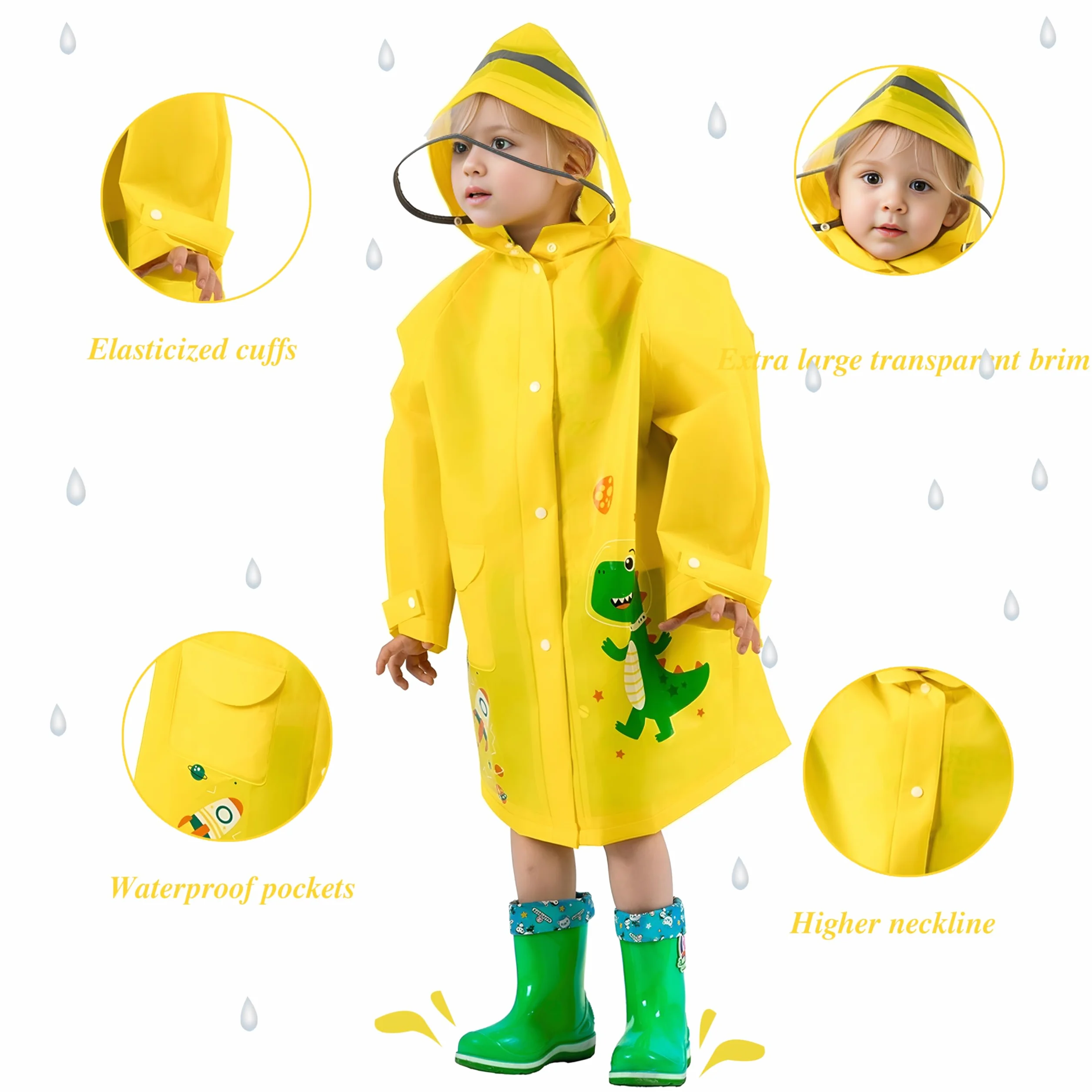 Chubasquero Ligero Niños Niñas, Impermeable EVA Poncho de Lluvia Reutilizable con Funda para Mochila de Dibujos Animados, Deportivo, Unisex, 1-12 Años, S M L XL