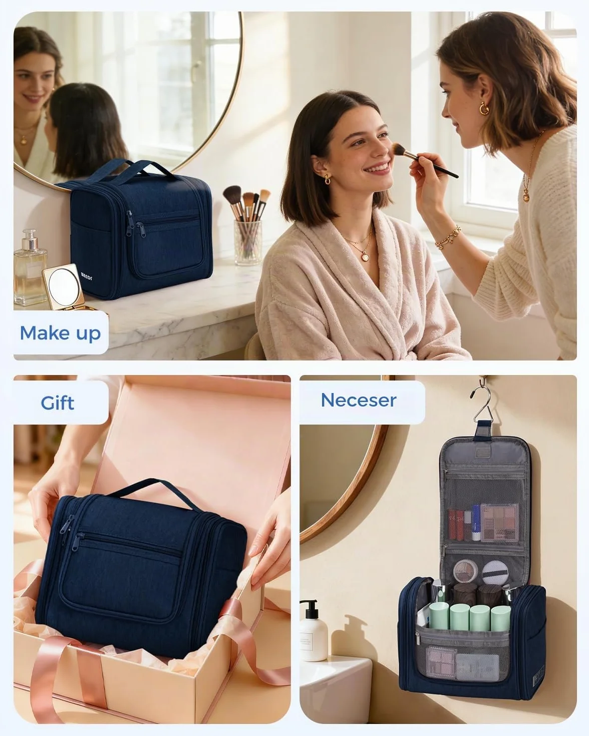 WANDF Neceser para Colgar Impermeable Bolsa de Aseo Colgante Viaje Hombre Bolsa de Cosméticos y Maquillaje para Mujer