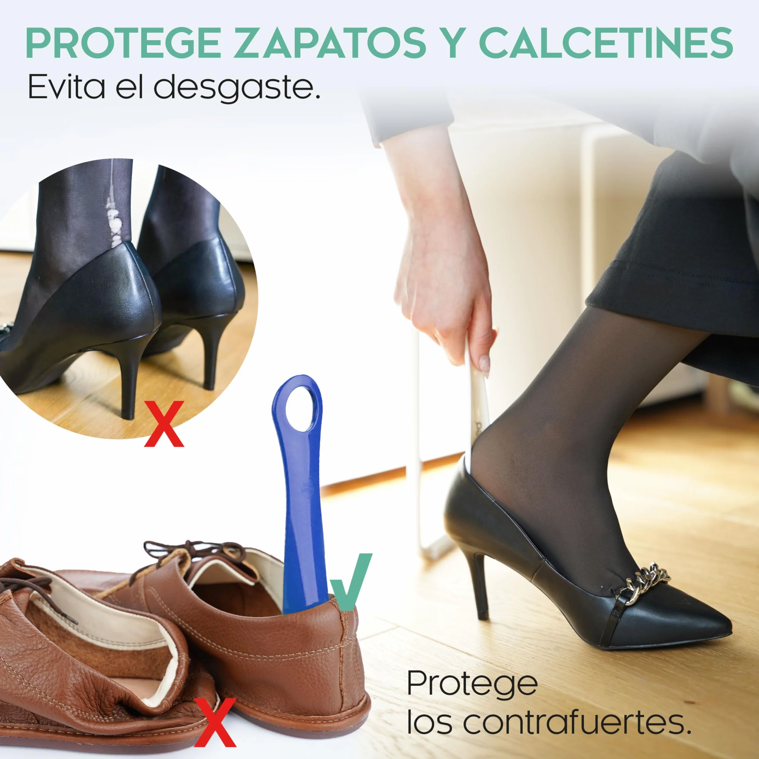 Biped Juego de 3 Calzadores de Plástico 18 cm – Mini Cuernos de Zapato Ergonómicos para Viaje