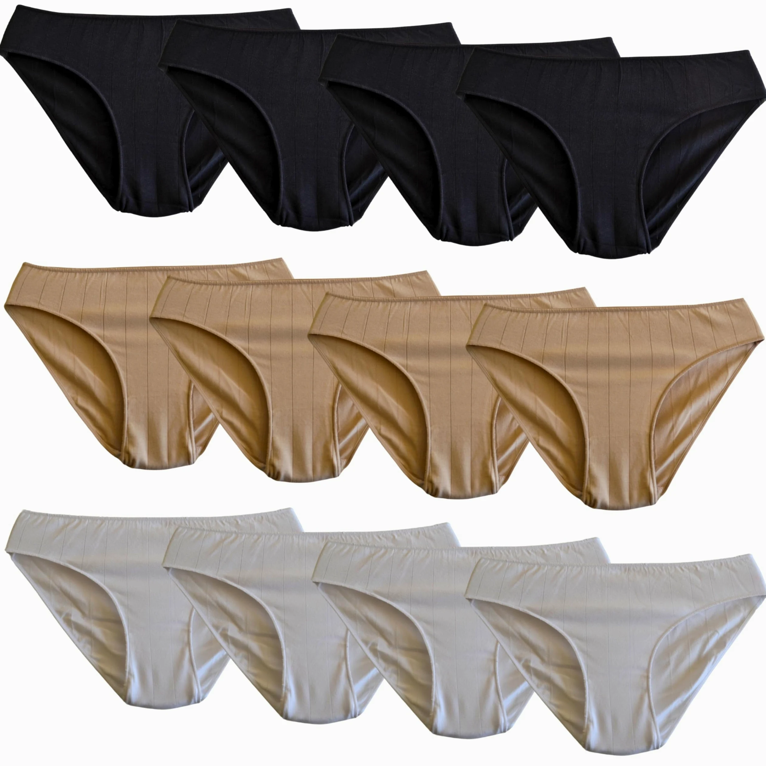 FEVI Pack 12 Braguitas Bikini de Algodón Mujer, Sin Costuras, Ropa Interior Cómoda, Suave y Elástica, Lencería Bragas Bikini Invisible
