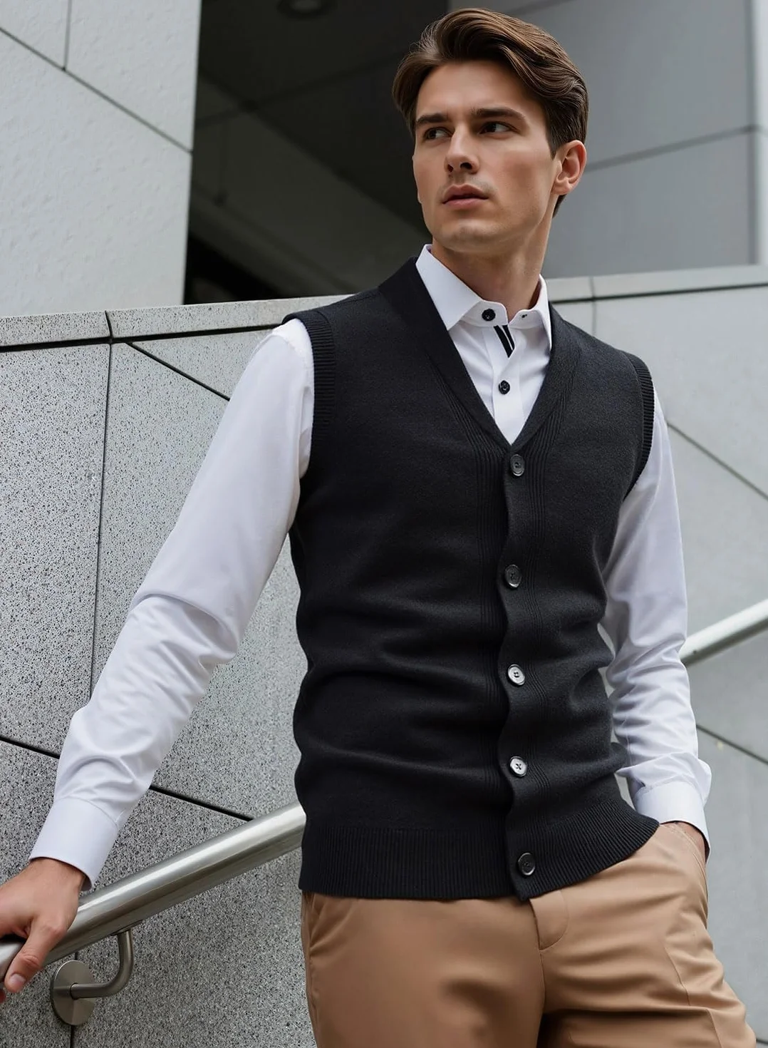Chalecos de Punto para Hombre Jerséis sin Mangas Cárdigan con Botones