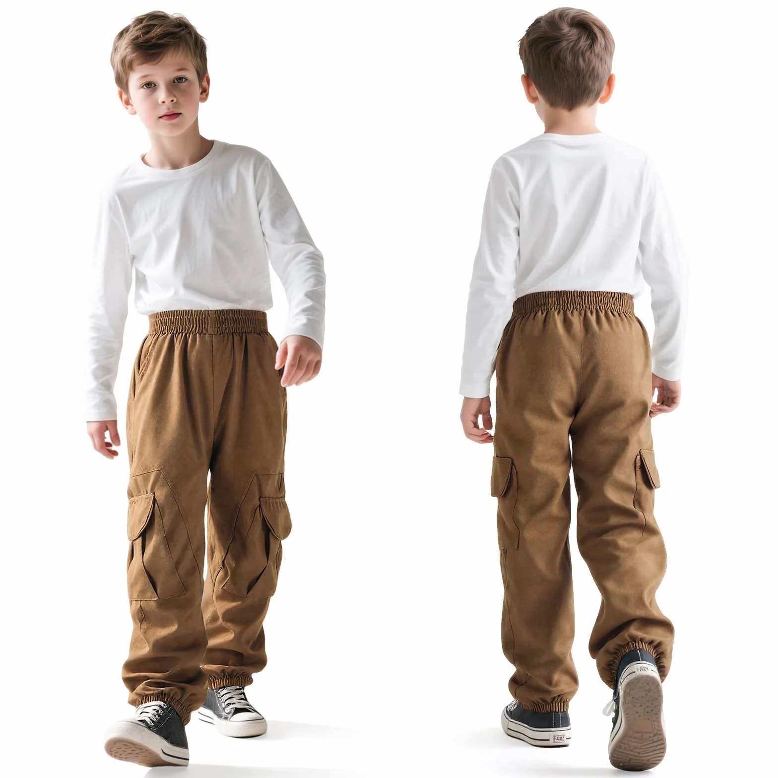 Pantalones Cargo Niños Suaves Transpirable Cintura Elástica Múltiples Bolsillos Streetwear Casual Joggers 6-13 Años