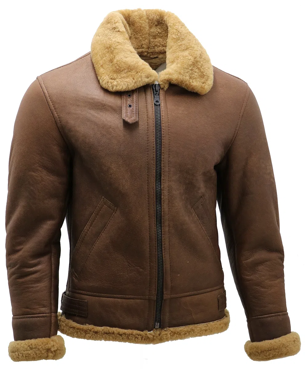 B3 de piel Oveja B3 Marrón de Hombre Bomber de Aviador de Cuero WW2
