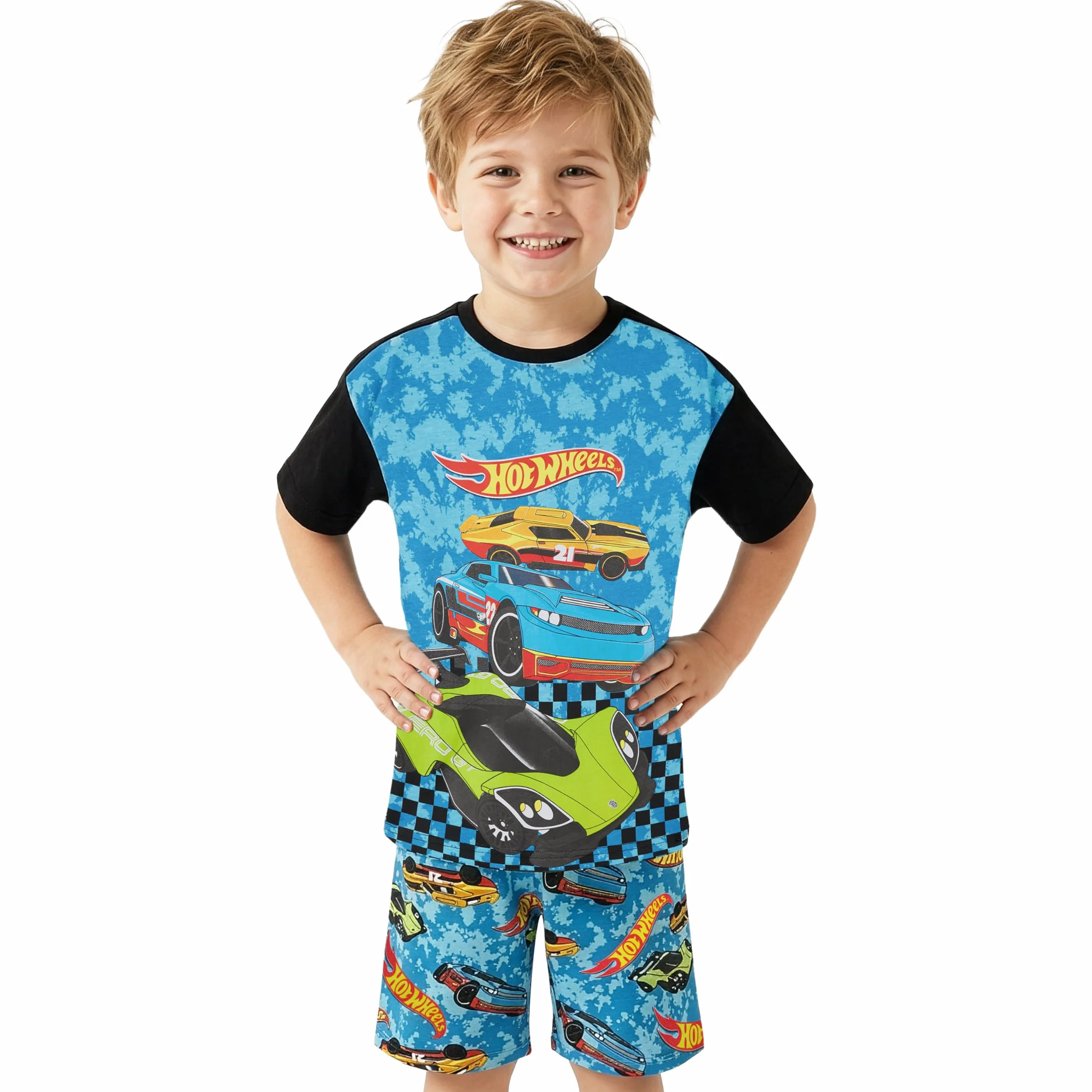 Hot Wheels Pijama Niño 2-6 Años, Conjunto Verano Algodón, Camiseta Manga Corta y Shorts