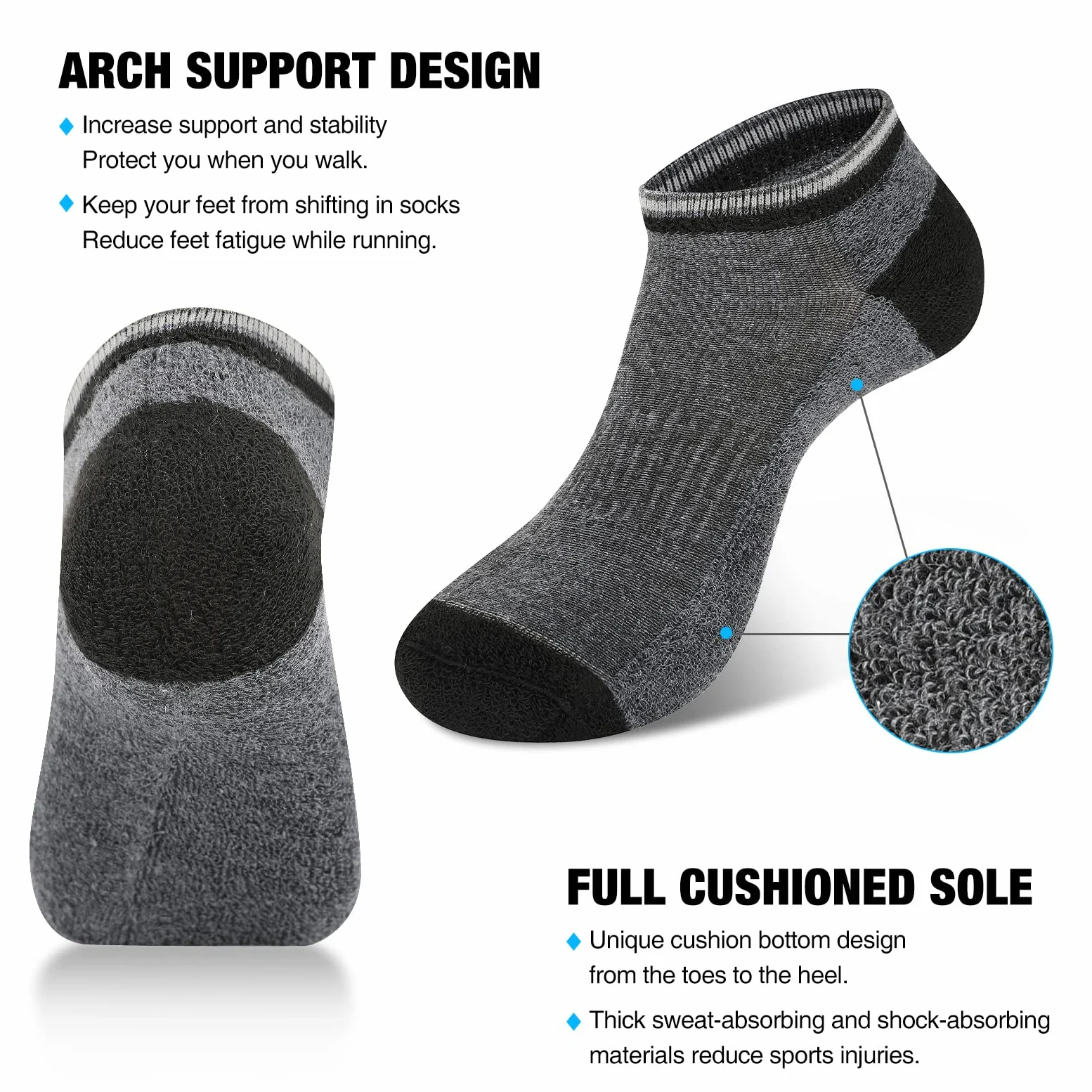 COOVAN Paquete de 10 calcetines de corte bajo para hombre, con cojín atlético, calcetines casuales
