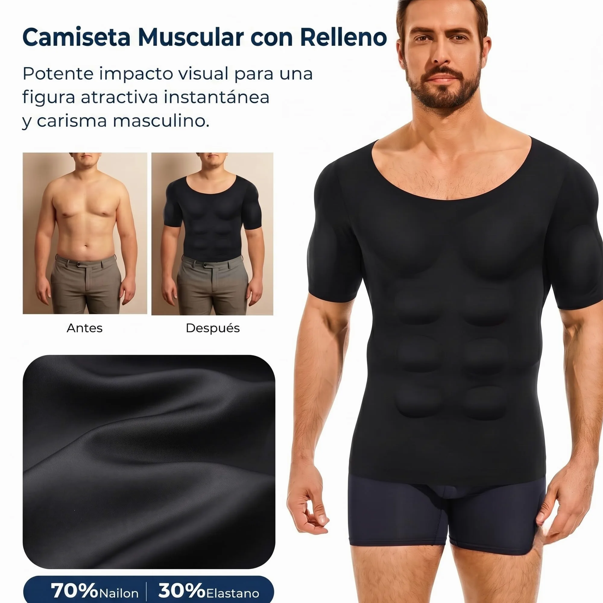 forma terraza muscle top, Compresion Modulos 3D Relleno de Musculo | Camiseta Acolchada de Musculatura con Relleno Removible, Invisible Bajo Camisas, Ligera y Transpirable con 4 Tallas