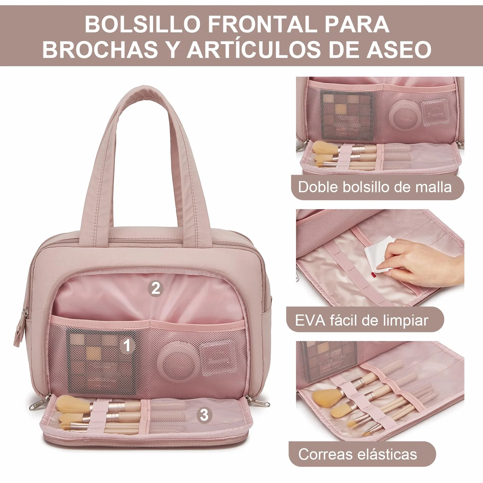Kono Neceser Mujer de Viaje Grande Neceser Maquillaje Impermeable Bolsa de Aseo con Gran Apertura Organizador de Artículos de Tocador y Cosméticos