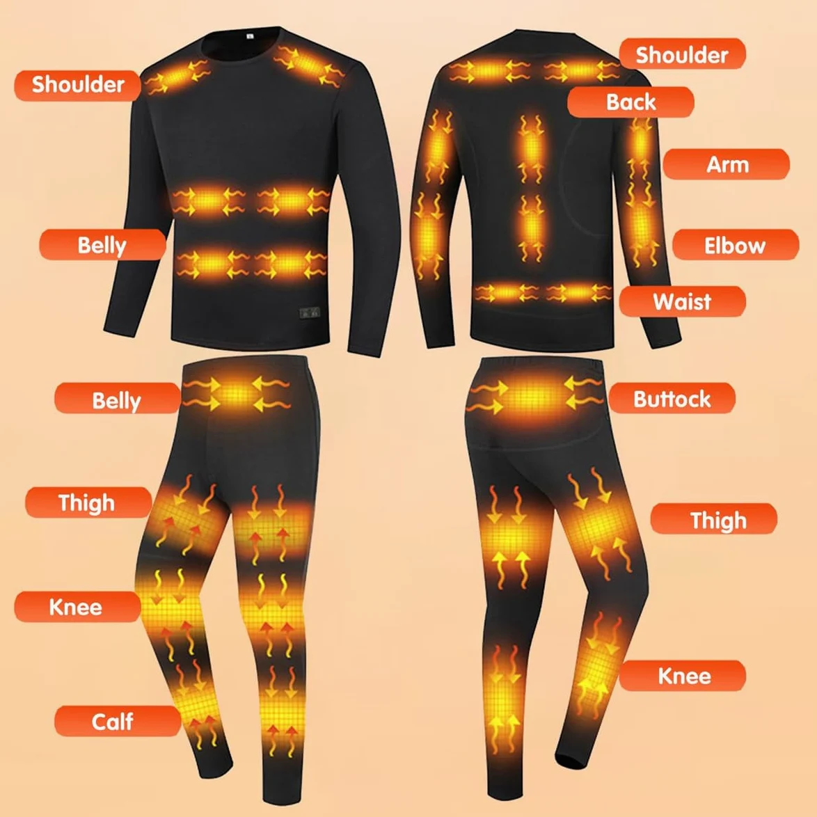 Conjunto de Ropa Interior térmica con 3 Niveles de Temperatura, 28 Zonas, conexión USB, Camisetas y Pantalones para Hombre