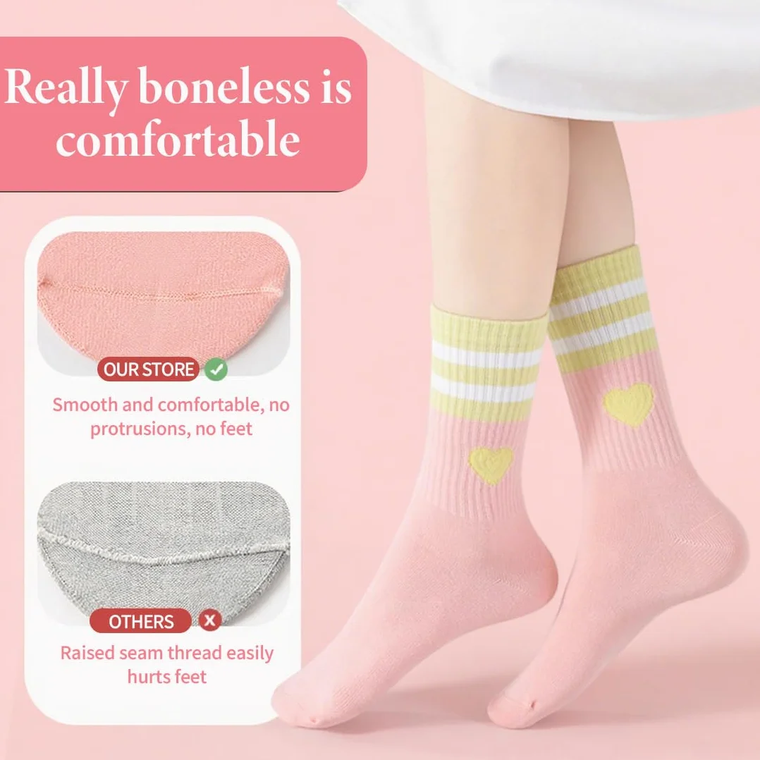 NHQZ 5 Pares calcetín Corazón Tenis Niña, Algodón, Calcetines Blancos Mujer