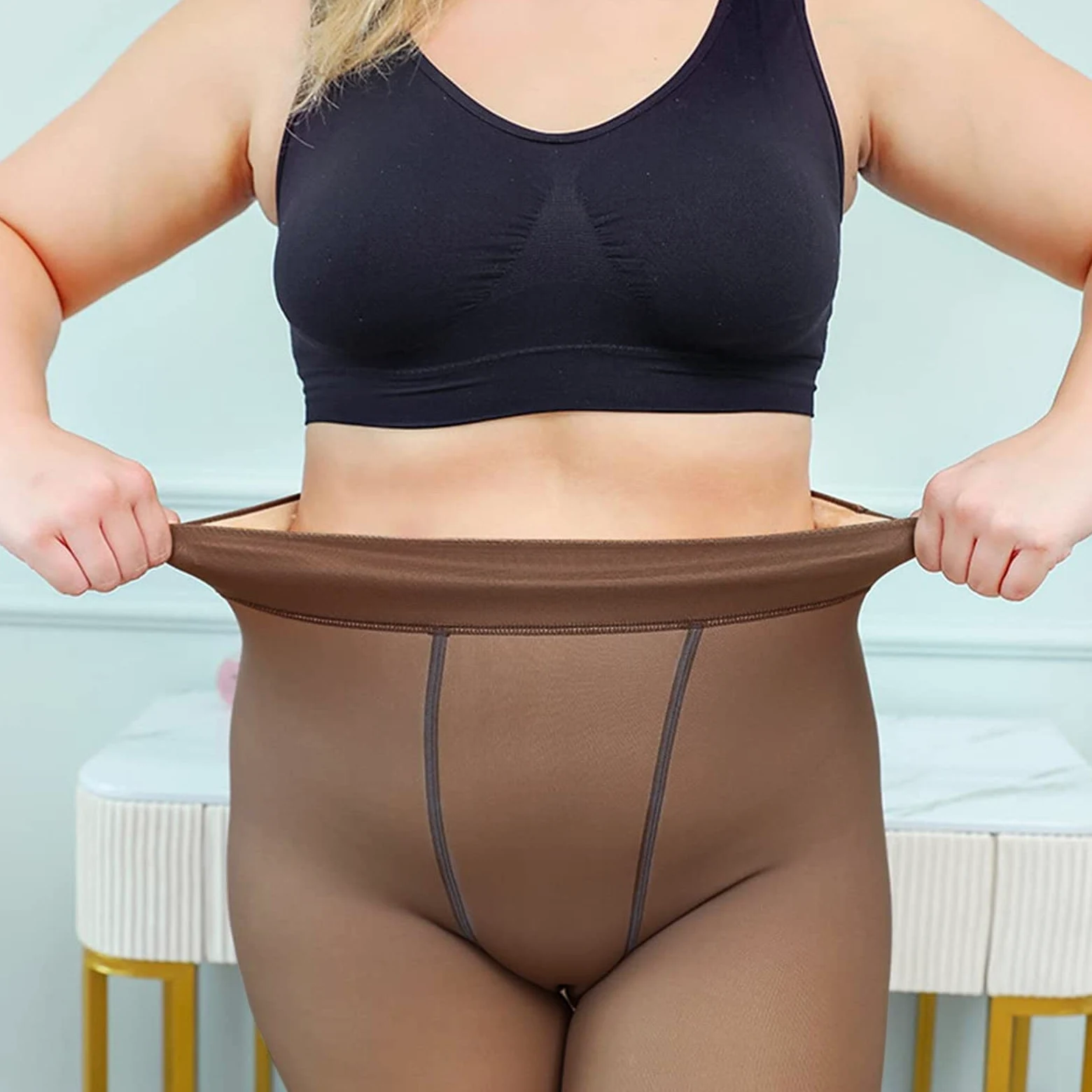 MJGkhiy Medias térmicas de forro polar para mujer efecto velado Medias de talla grande Curvy Mallas térmicas de cintura alta de invierno pantalones cálidos gruesos medias de invierno de felpa