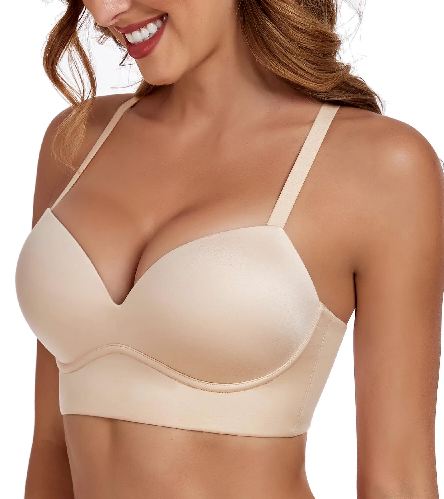 Lemorosy Sujetador push up sin aros para mujer, multidirección, convertible, escote en V, sin aros, acolchado, cómodo, brasier tipo camiseta