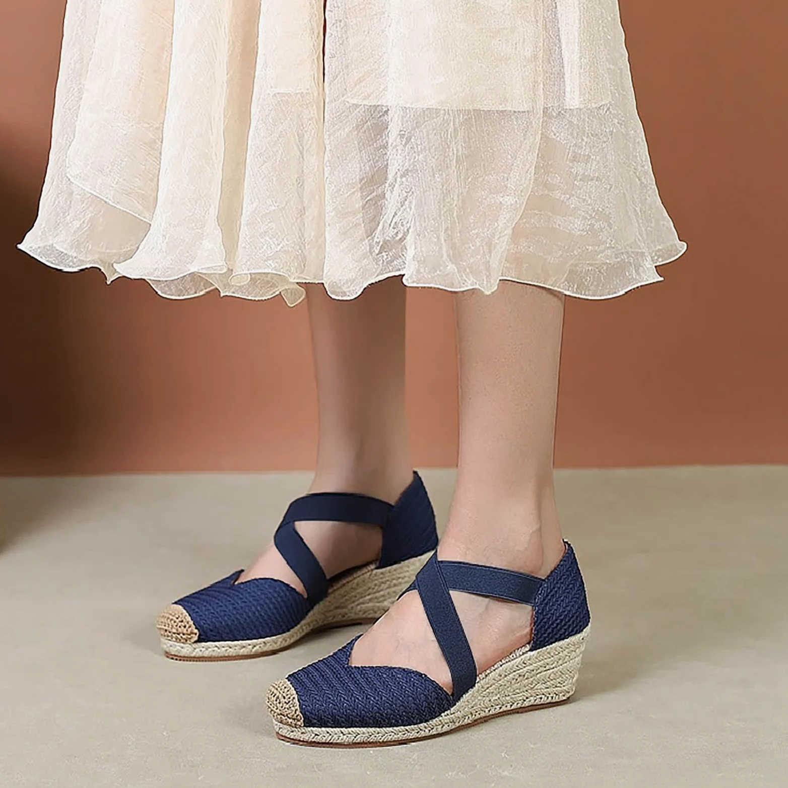 Plataforma Espadrille Sandals - Sandalias de mujer con cordones para verano, zapatos de playa con puntera cerrada, sandalias romanas, sandalias de cuña, sandalias de tiras adaptables para verano y