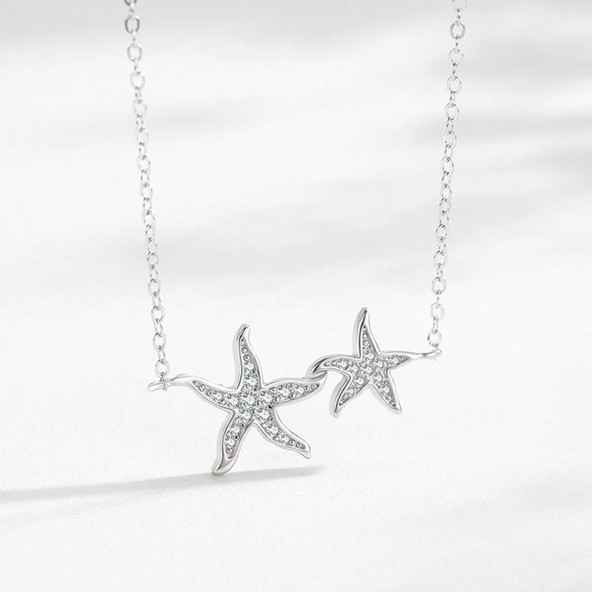 Collar de estrella de mar de oro blanco, colgante de 9K/14K/18K con gargantilla de moissanita para mujer, 40+5cm