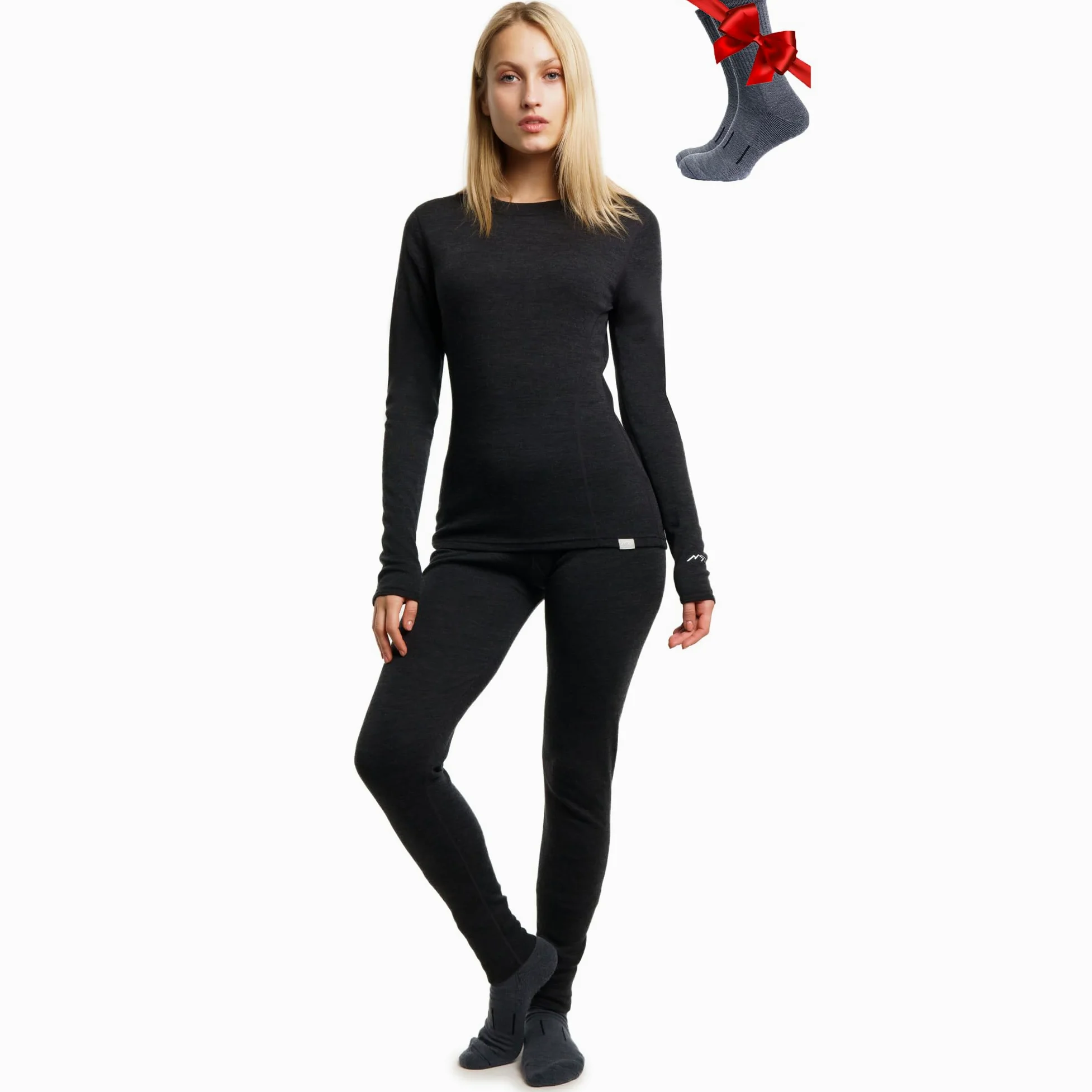 Merino.tech Conjunto Lana Merino Mujer - Lana Merino con Calcetines | Capa media (midlayer) aislante, antiolores, no pica, secado rápido, para viajes y deporte