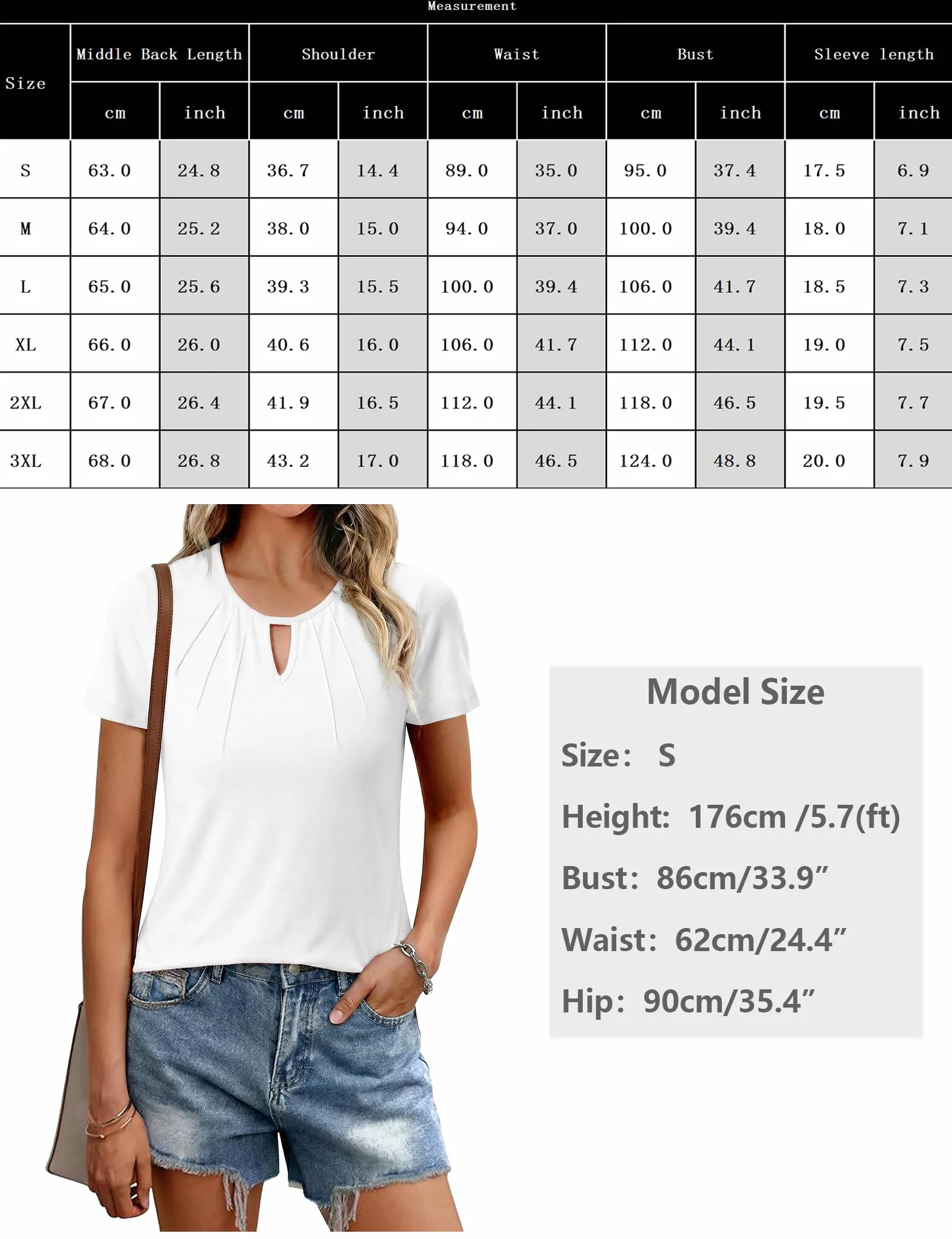 Litherday Camiseta de Mujer de Manga Corta Verano Top con Cuello Redondo y Detalle de Abertura Blusa Casual Elegante para Diario y Oficina