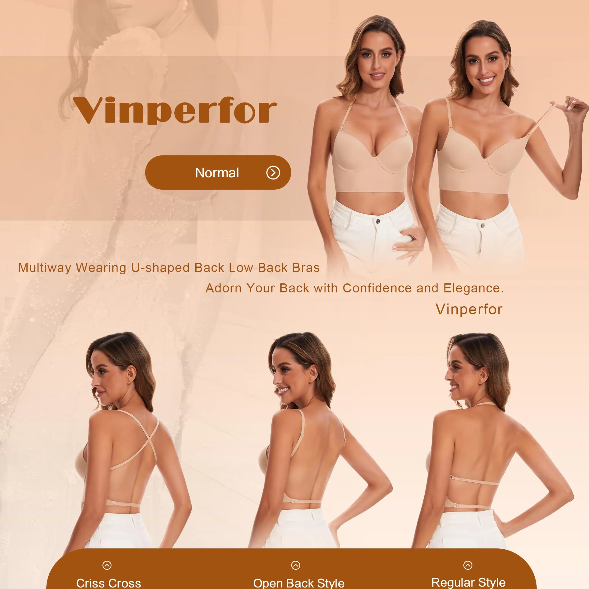 Sujetador de espalda baja para mujer sin costuras halter multiway con tirantes convertibles