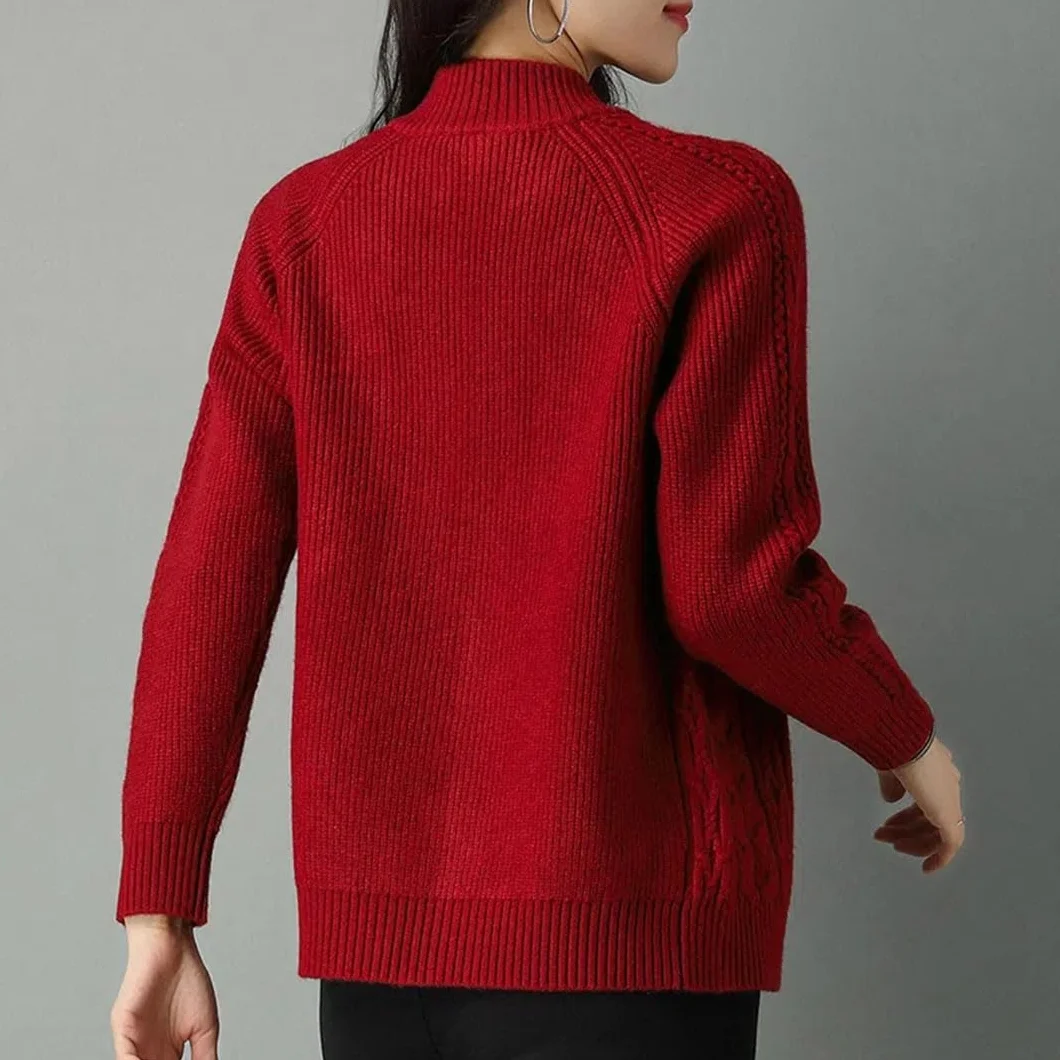 Chaqueta Tipo Cárdigan De Punto con Cremallera y Cuello Alto para Mujer, Manga Larga, Suéter Grueso