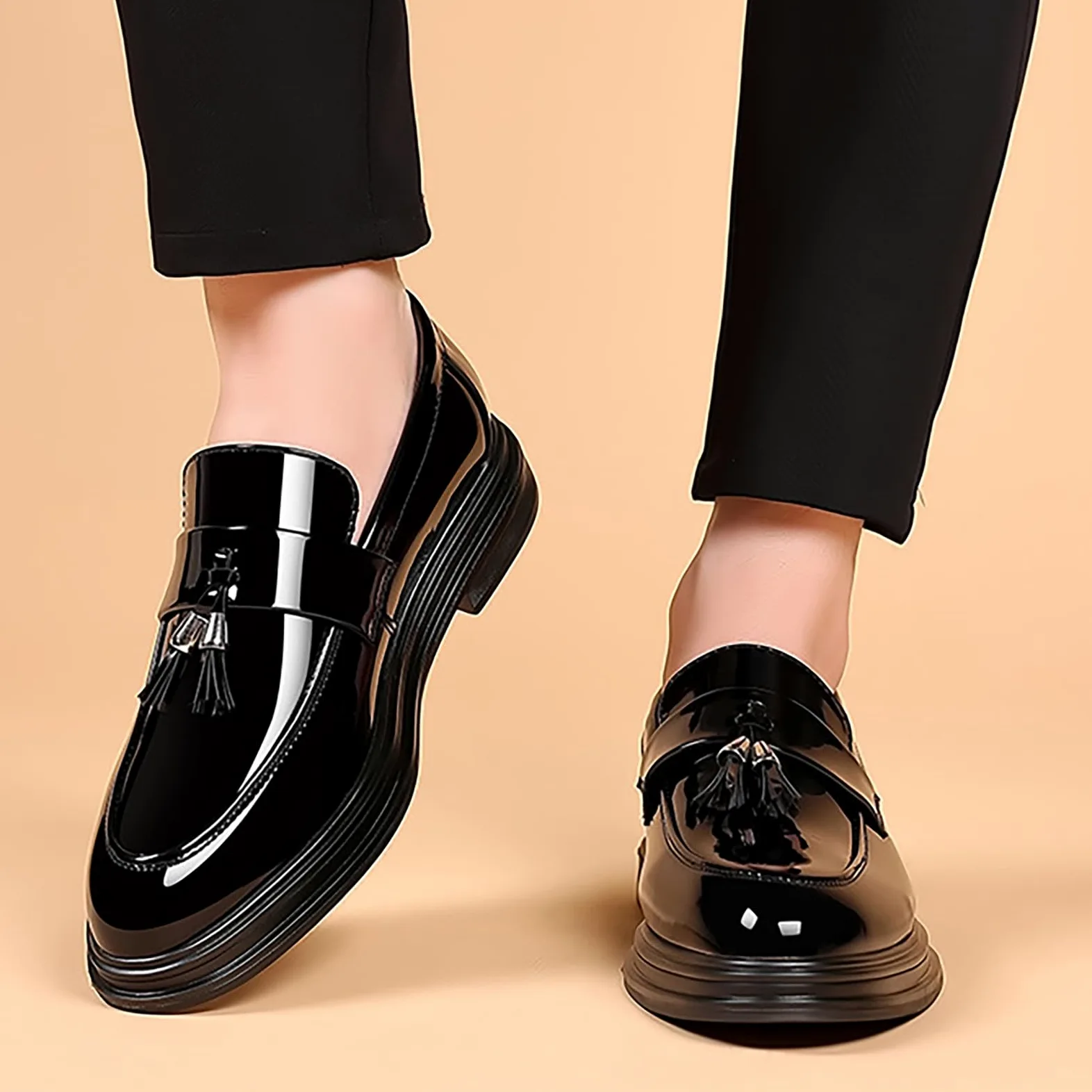Mocasines con borlas brillantes para hombre, suela gruesa, zapatos de vestir elegantes e informales para fiestas y uso diario