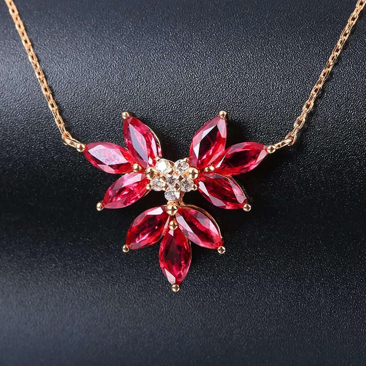 Collar de Oro Mujer 18 Kilates,Collar Hoja con 1.26ct Rubí y Diamante Colgantes Mujer de Oro