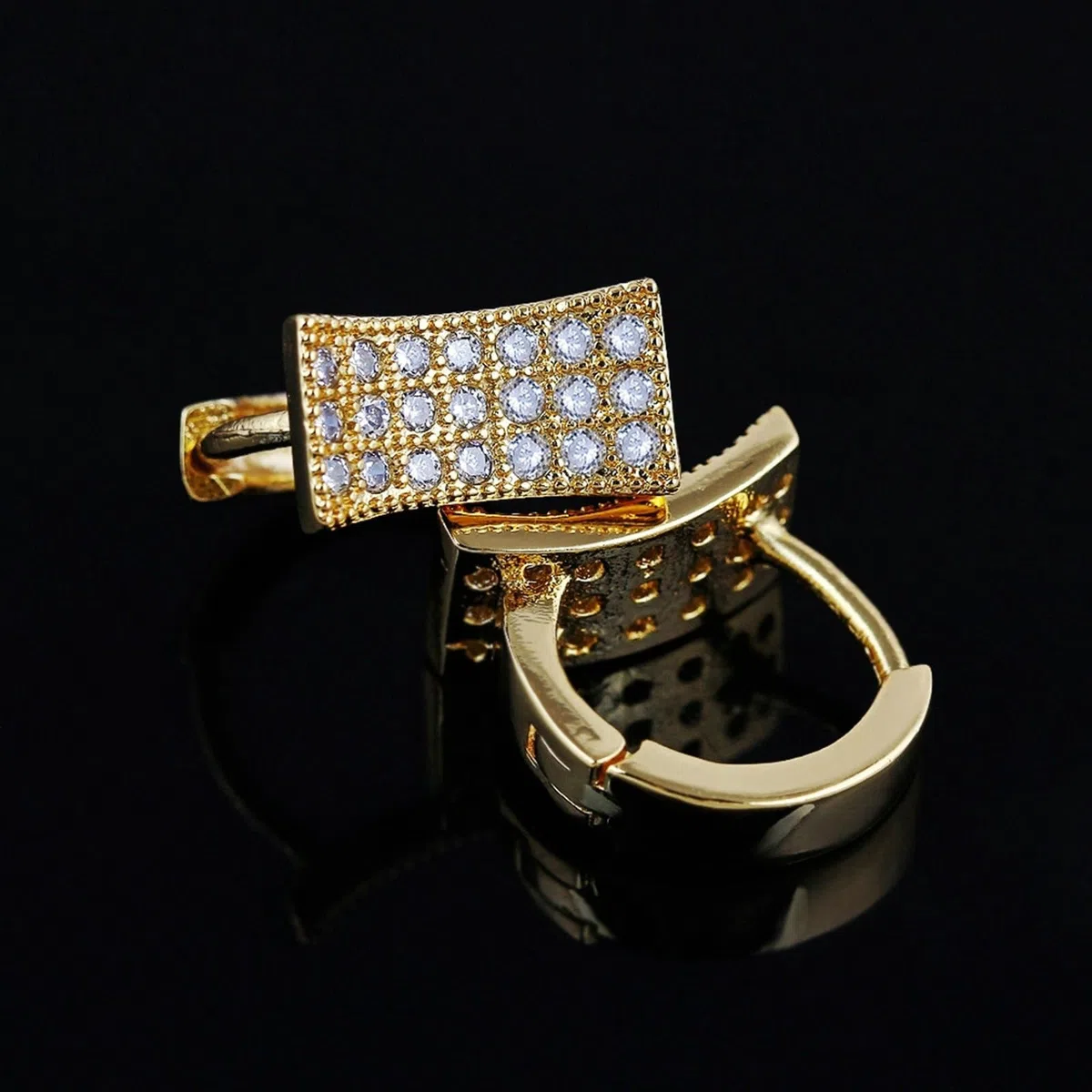 Pendientes de aro de oro 750, elegantes pendientes para mujer, diseño geométrico con moissanita, pendientes de cumpleaños para novia, oro amarillo
