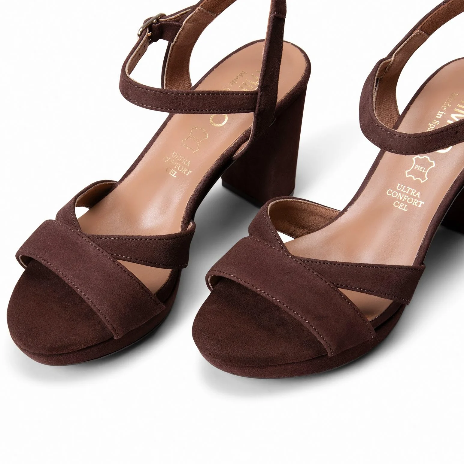 miMaO. Sandalias de Fiesta Cómodas en Piel con tacón y Plataforma. con Plantilla de Gel. Diseñado y Fabricado en España