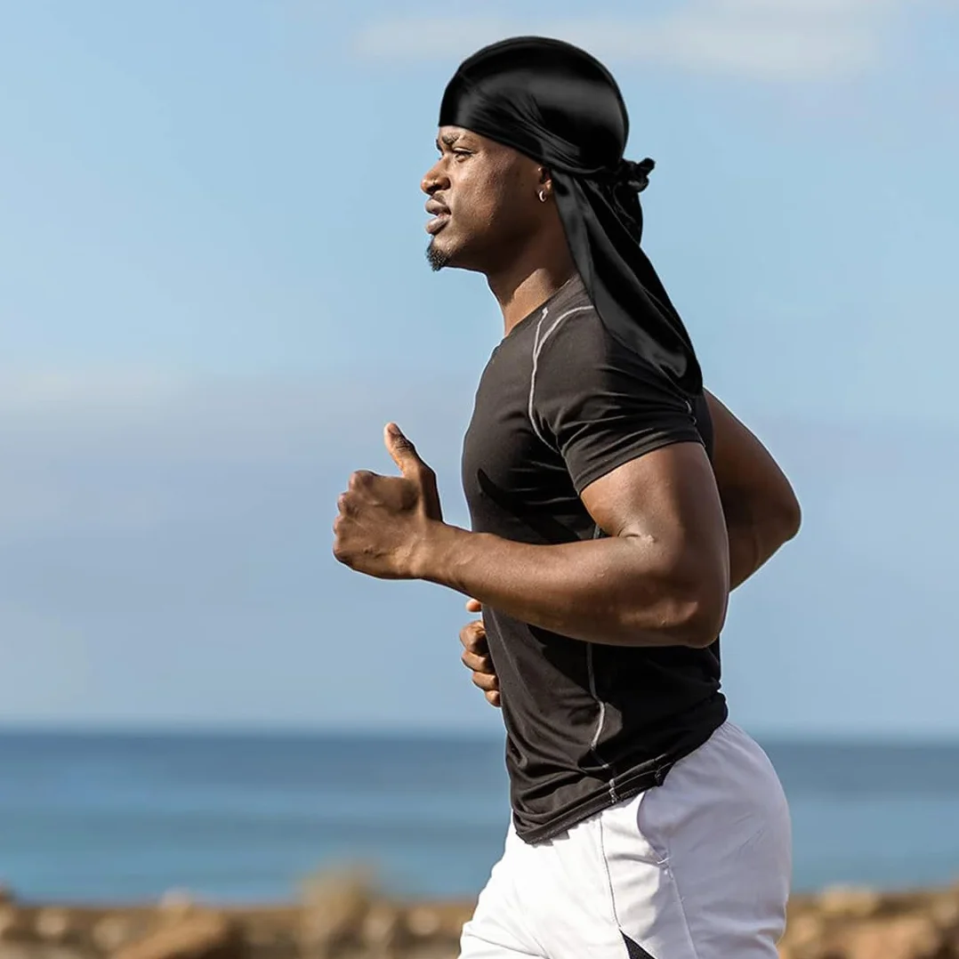 Durag de Seda Gorro de Onda Elástico con Cola Larga Correas Anchas Poliéster Turbante Transpirable