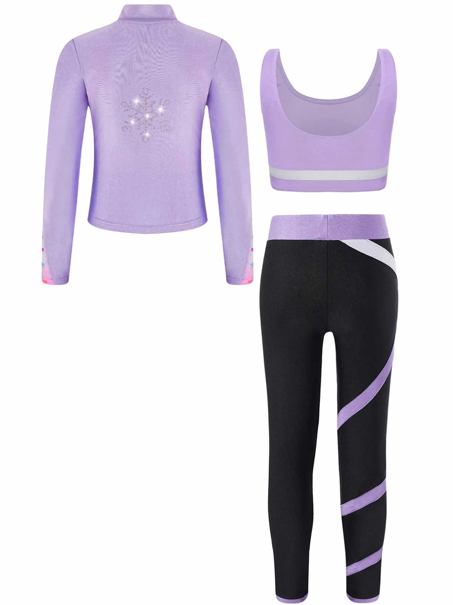 TiaoBug Conjunto Deportivo Para Niñas Chaqueta Manga Larga + Chaleco Sin Mangas + Leggings Traje De Gimnasia Rítmica Entrenamiento Púrpura claro 11-12 años