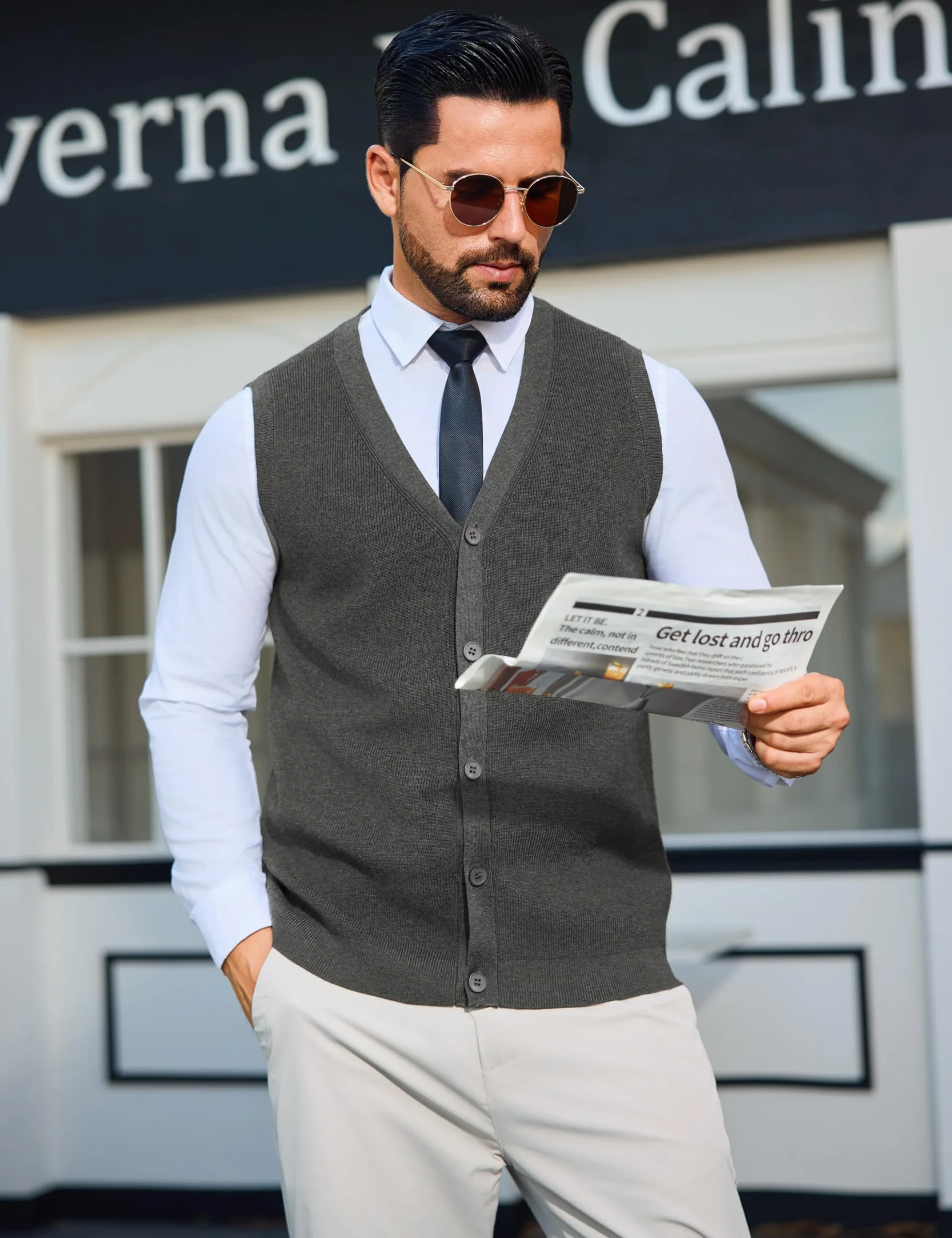 Sykooria Chaleco de Punto con Cuello en V Sin Mangas para Hombre Suéter Tejido Ligero y Elegante con Botones S-XXL