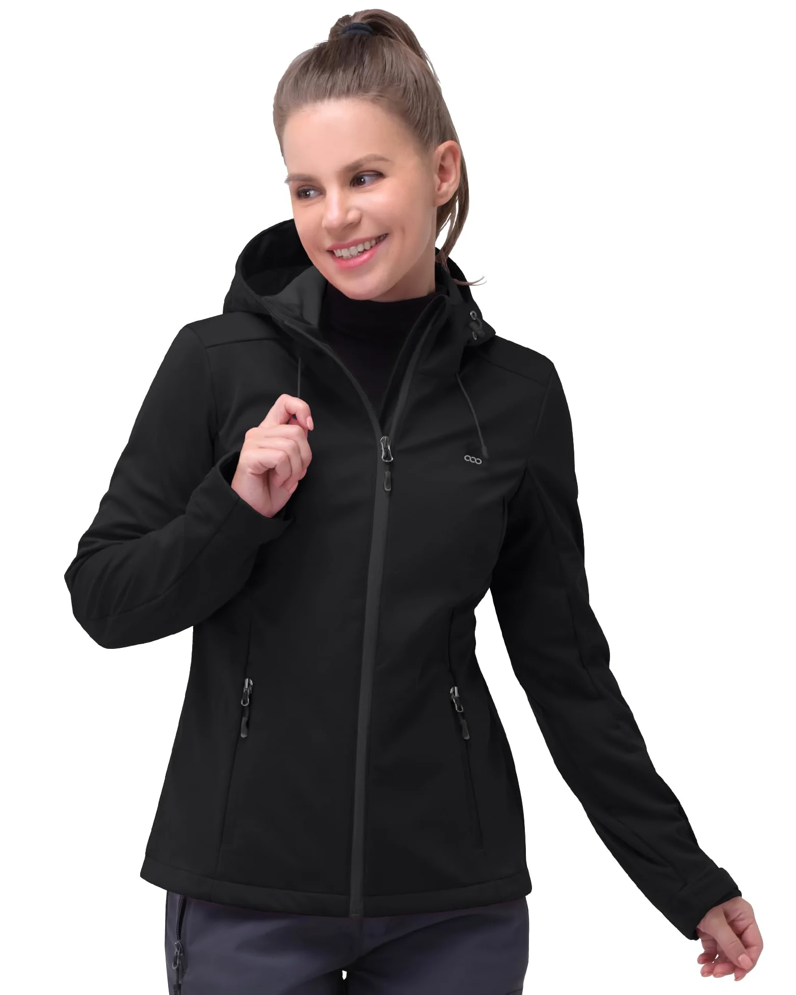 33,000ft Chaqueta softshell para mujer, impermeable, resistente al viento, transpirable, chaqueta de entretiempo, ligera, con capucha, cortavientos para correr, ciclismo, senderismo, Negro , 50