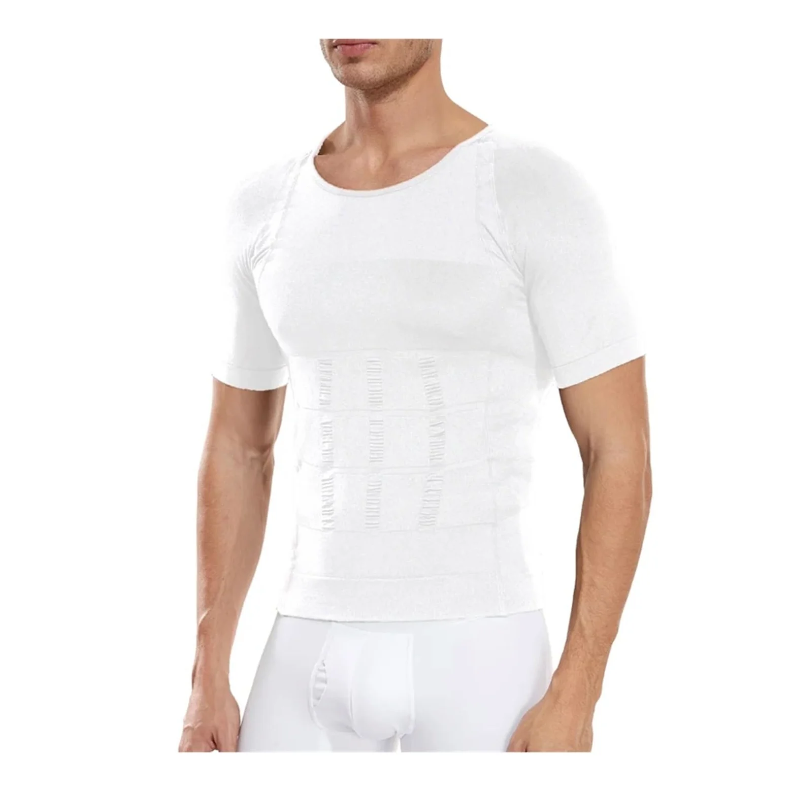 Camiseta Ajustada de Secado rápido Hombres adelgazantes Body Shaper compresión Camisa Delgada Shapewear Shapers Barriga Reductor Tops Cintura Trainer Shapewear(White,XXL)
