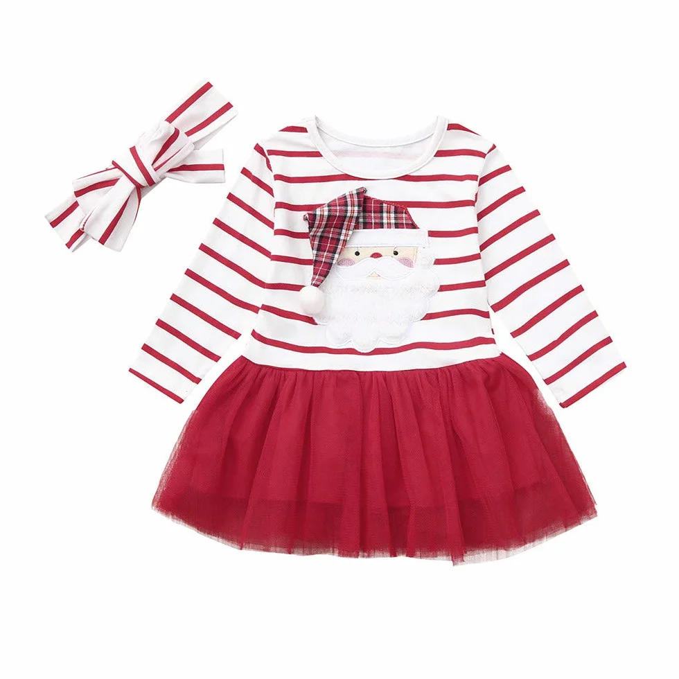 Navidad Baby Tul Trajes Vestido Infantil Rayas Santa Falda de Navidad