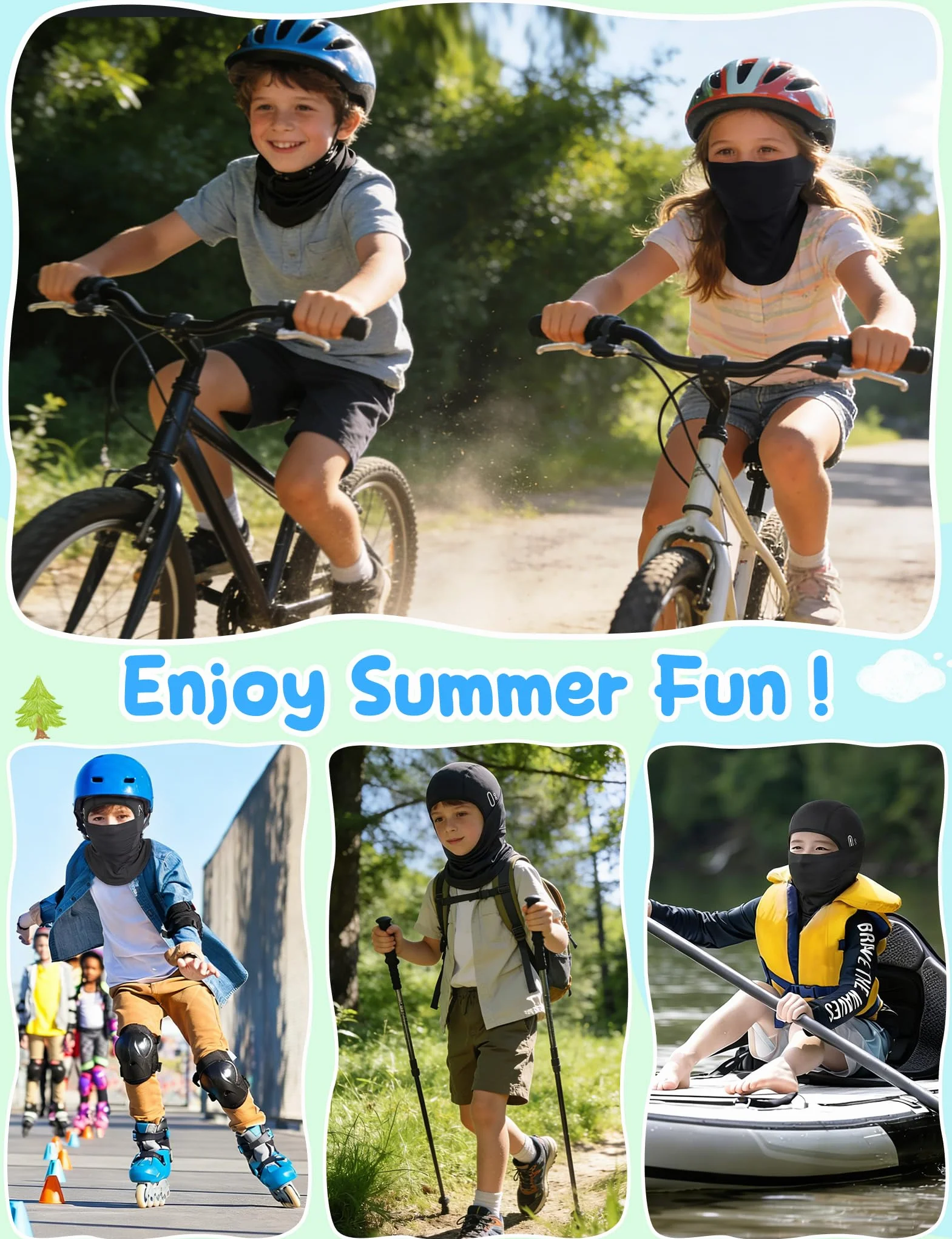 Becellen Pasamontañas para Niños Balaclava Verano Seda Helada Máscara de Ciclismo Multifuncional Transpirable Deportes al Aire Libre