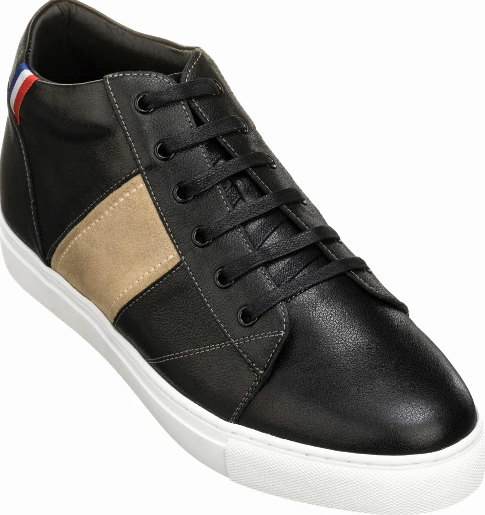 CALTO Zapatos de elevador invisibles para hombre con aumento de altura - Zapatillas de deporte de cuero con cordones casuales de moda - 2.8 pulgadas más alto