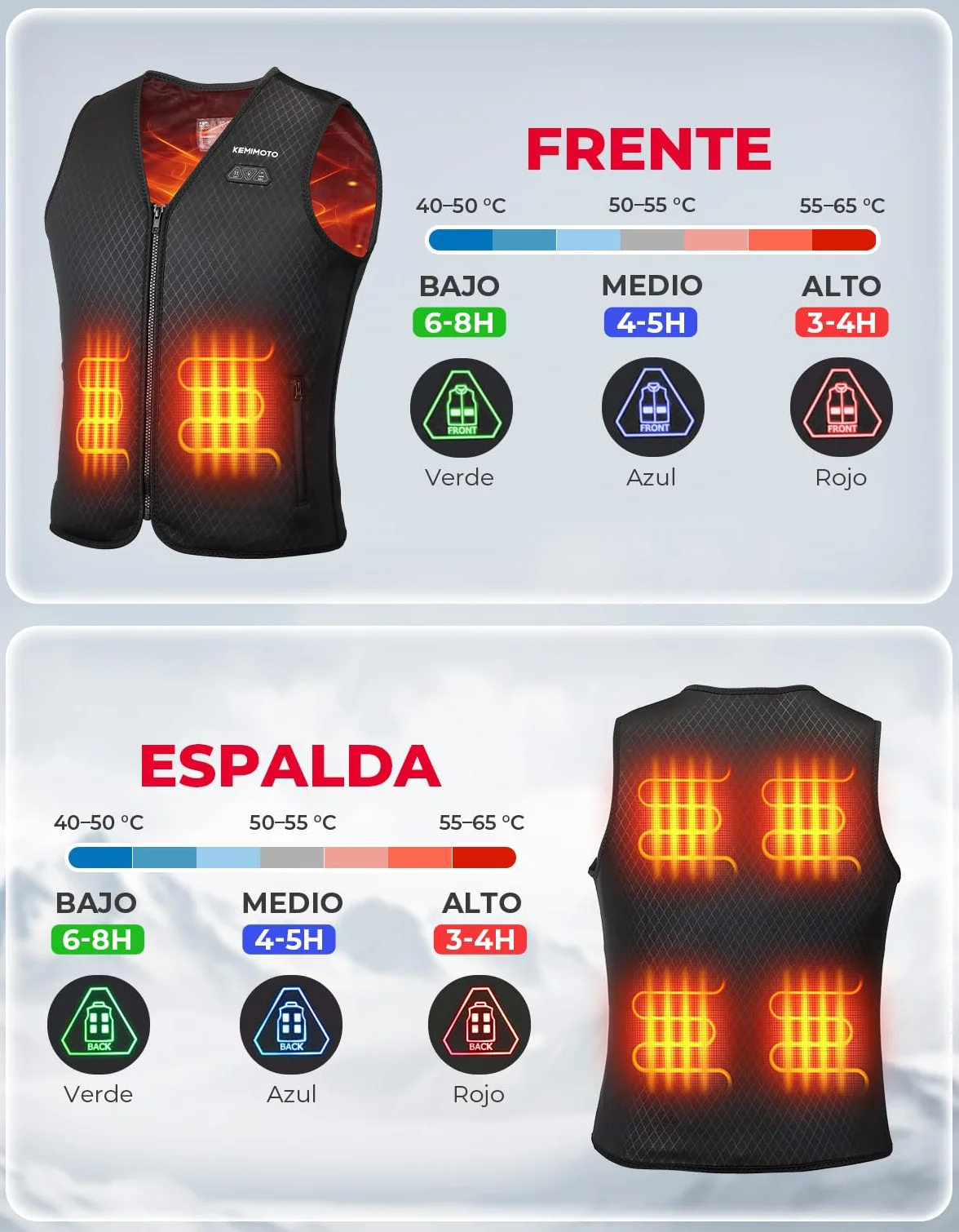 KEMIMOTO Chaleco Calefactable Mujer 6 Zonas de Calentamiento Térmico Elegante Ajustado