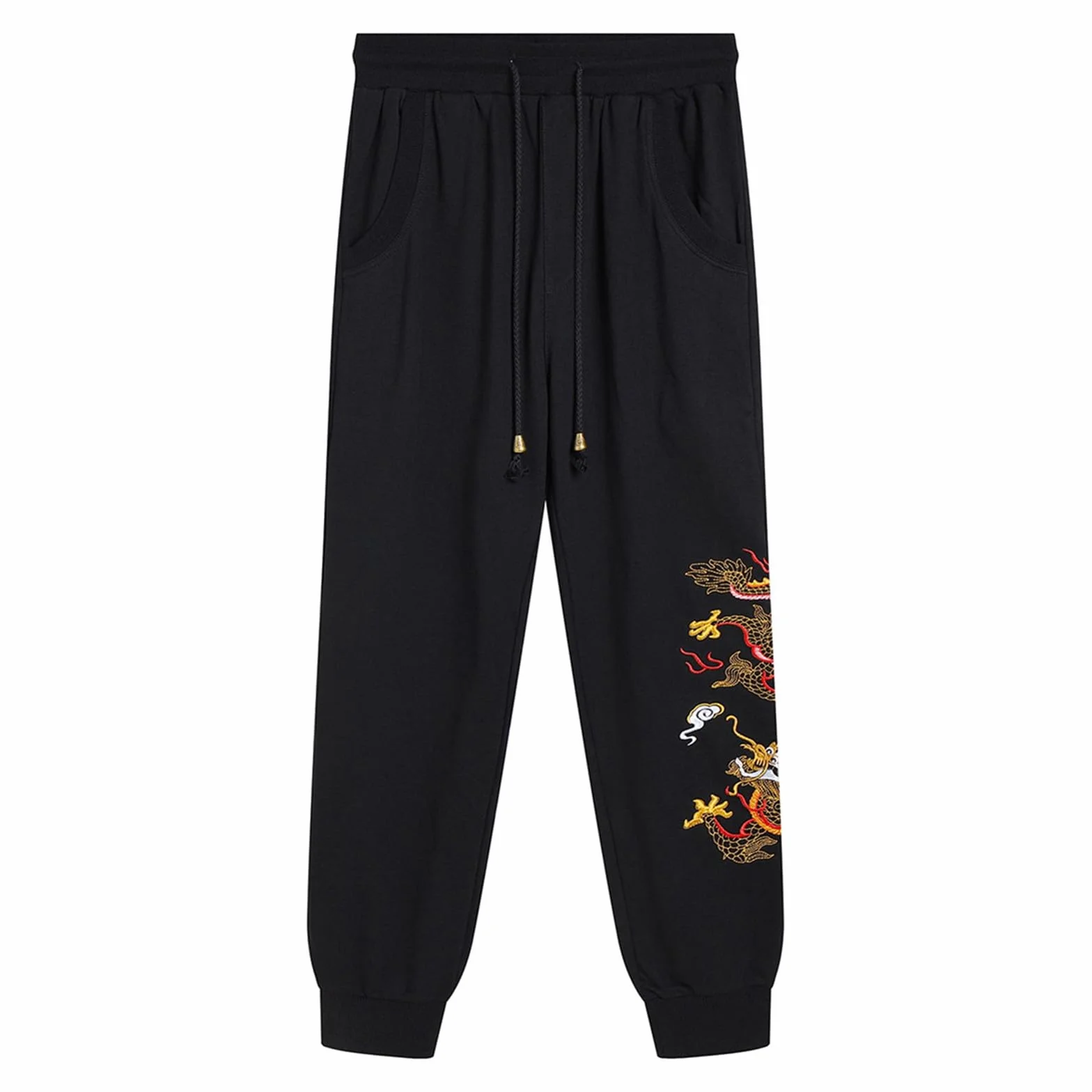 Generisch Pantalones de chándal para hombre y mujer con el mismo bordado de dragón, pantalones casuales, pantalones deportivos largos