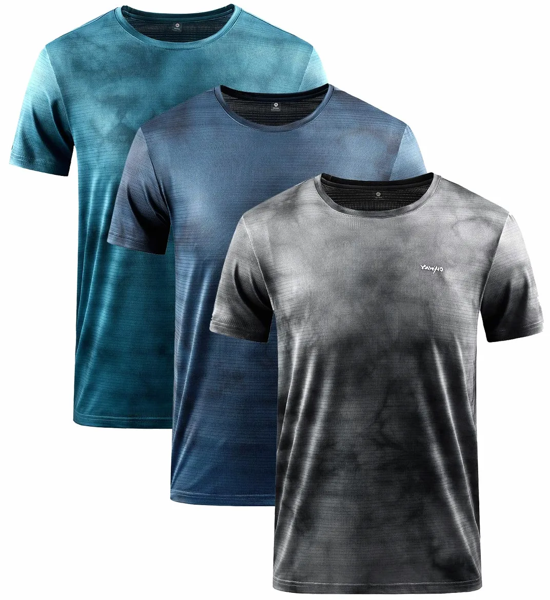 Camiseta de deporte para hombre, 1 – 3 unidades, manga corta, cuello redondo, transpirable, de secado rápido, camiseta funcional, camiseta para correr, entrenamiento, 0228 Blue1+Blue2+Grey, S