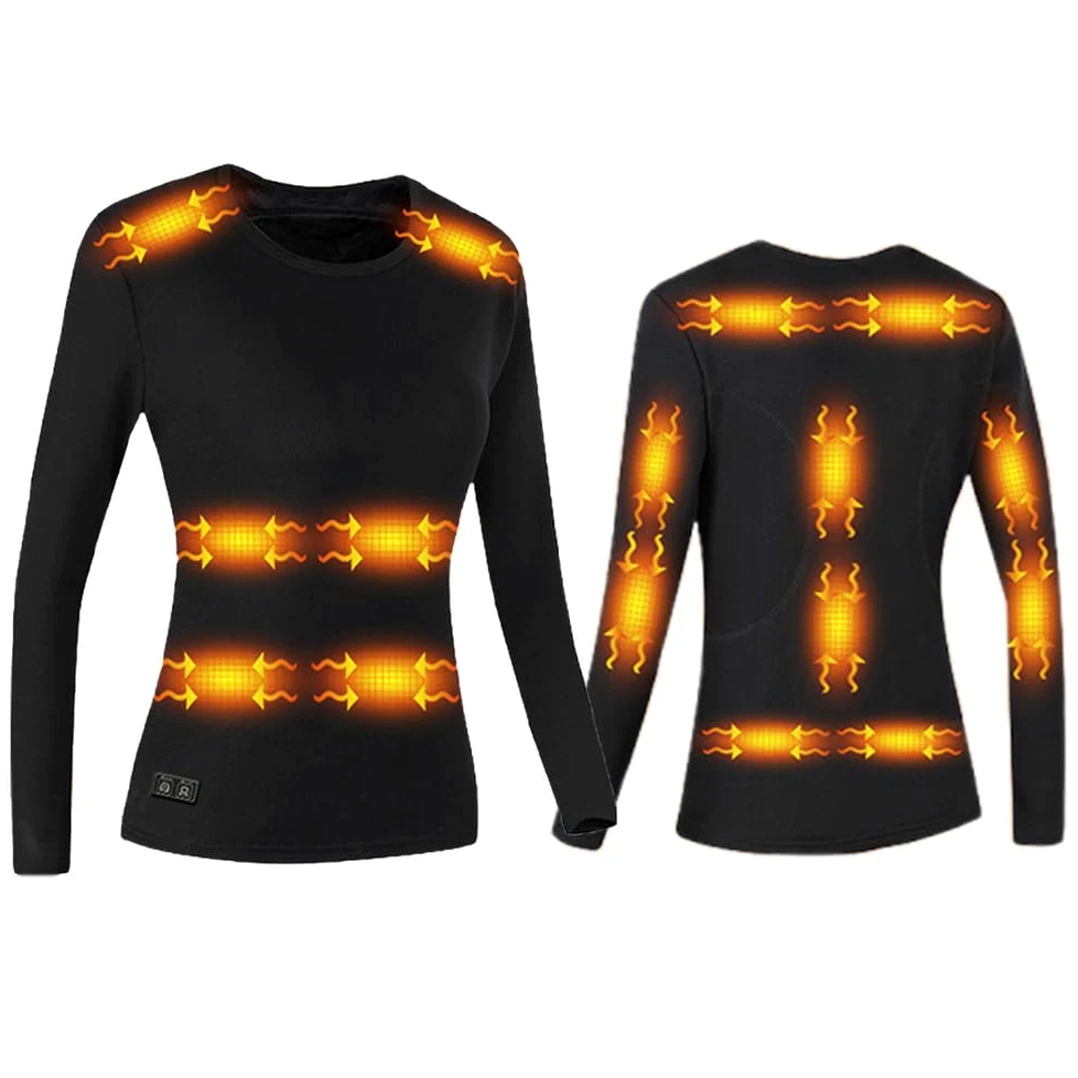 Camiseta Térmica con Calentamiento para Mujeres, Top De Base con Doble Control Inteligente De Calentamiento, Camiseta De Manga Larga Térmica con 16 Áreas Calentadas