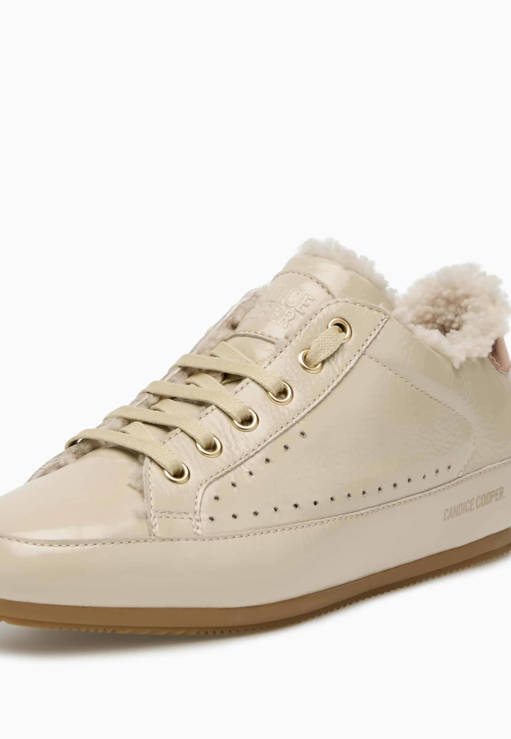 Candice Cooper Dafne Fur Crackled Patent Leather Ecru' Oxford planoMujer