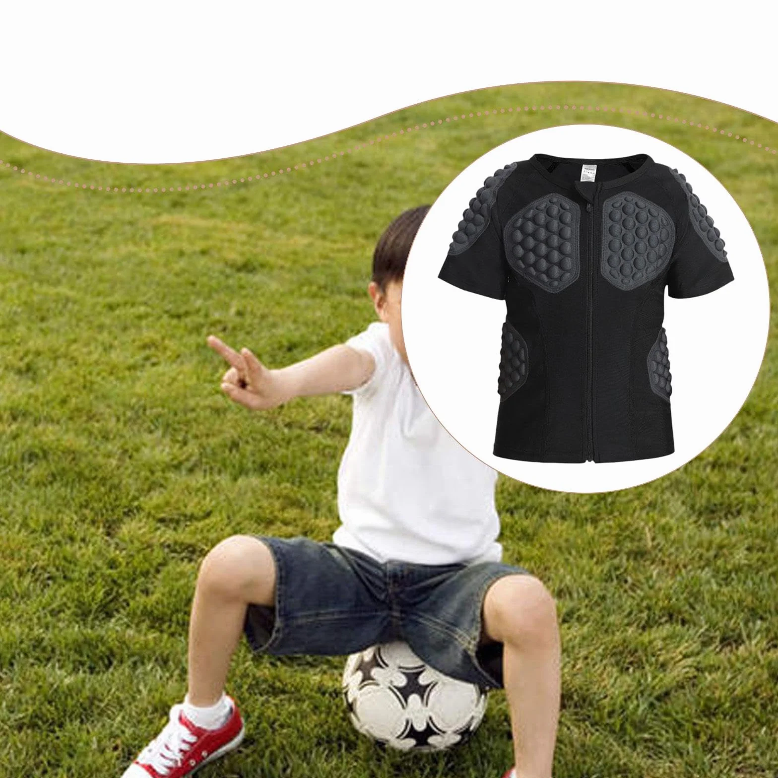 Camiseta Deportiva Acolchada Niños Protección Impacto Compresión EVA Transpirable Función Zipper Adecuada para Entrenamiento Rugby Baloncesto Ciclismo