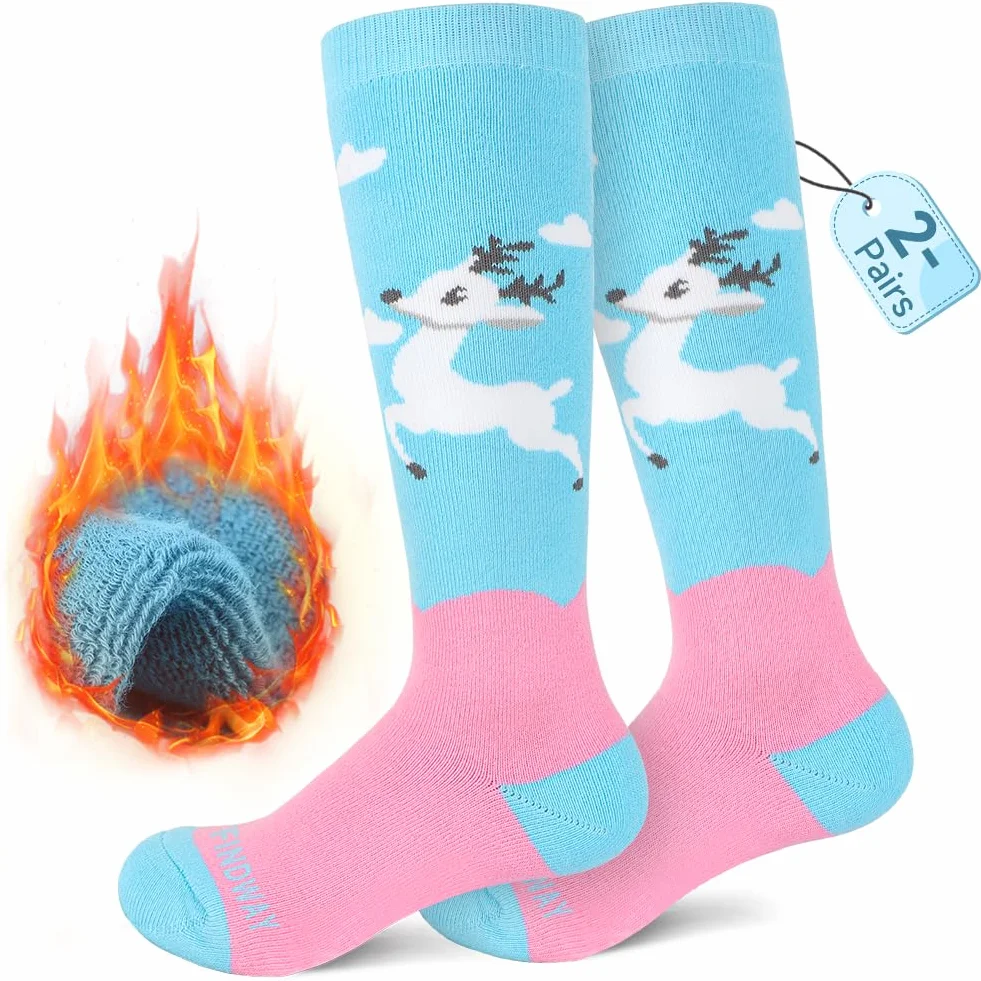 Findway Calcetines de Esquí para Niños,Calcetines Térmicos Niños Niñas 85% Algodón Calcetines de Nieve Suaves Transpirables Calcetines de Esquí de Invierno para Patinaje Snowboard,2 Pares/3 Pares