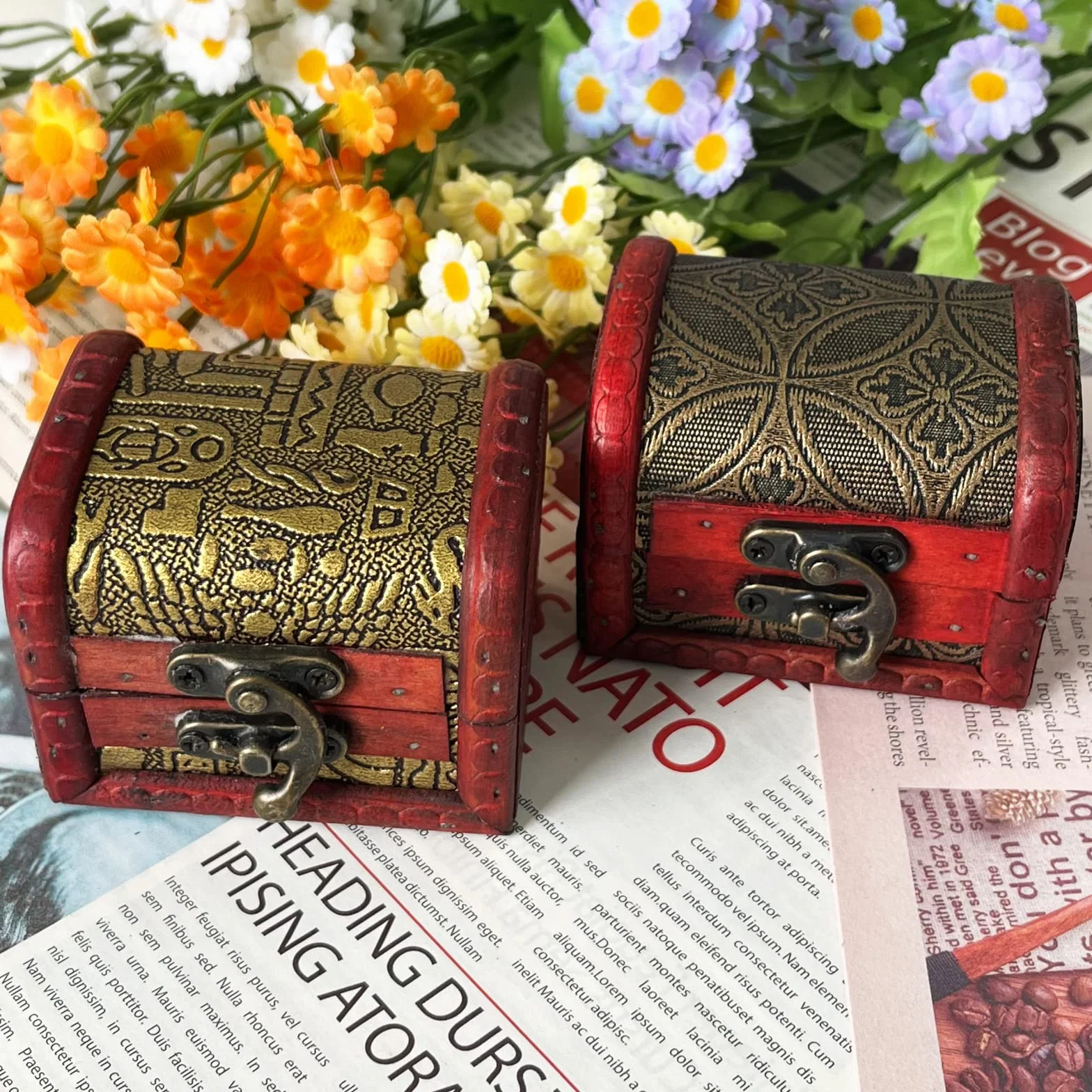 Mini cofre del tesoro vintage de madera, para joyas, collares, pendientes y otros regalos (2 unidades)