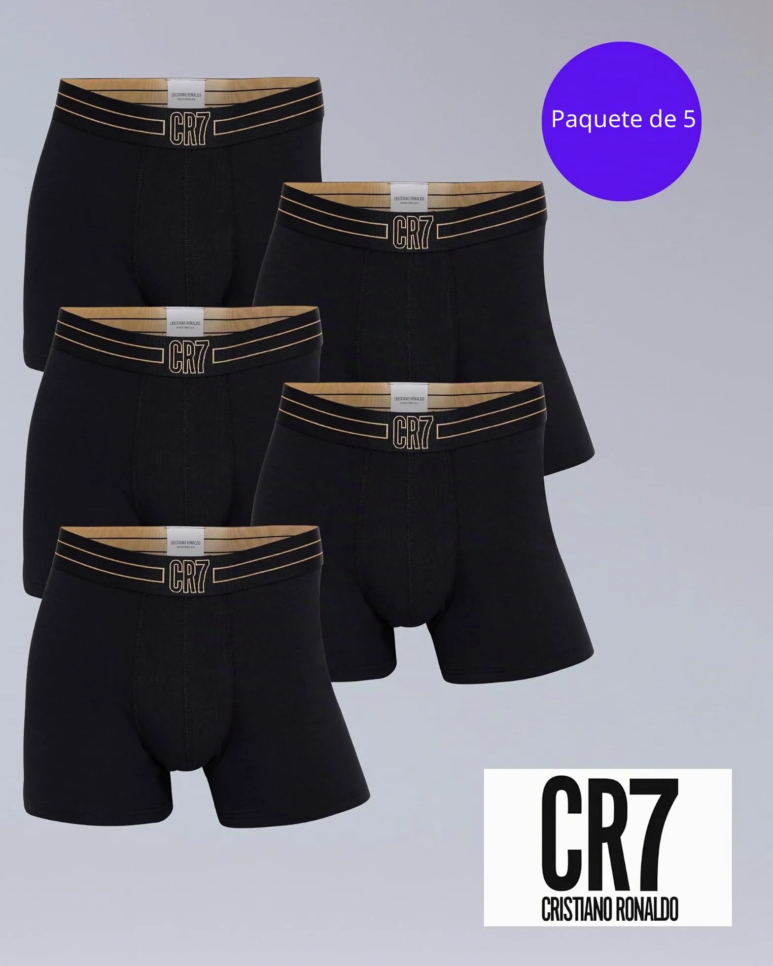 CR7 Cristiano Ronaldo Cr7 Cristiano Ronaldo Baadores Ajustados para Hombre, Paquete de 5 Boxers Hombre (Pack de 5)