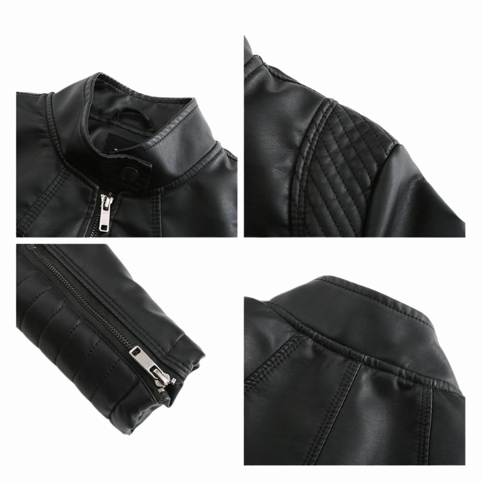 Chaqueta Cuero Mujer Women's Slim Leather Jacket Stand Up Collar Zipper Stitching Monochromatic Coat Para salir